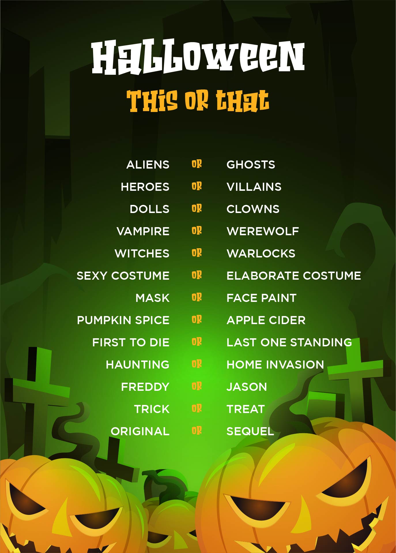 Adult Halloween Party Game This Or That Printable