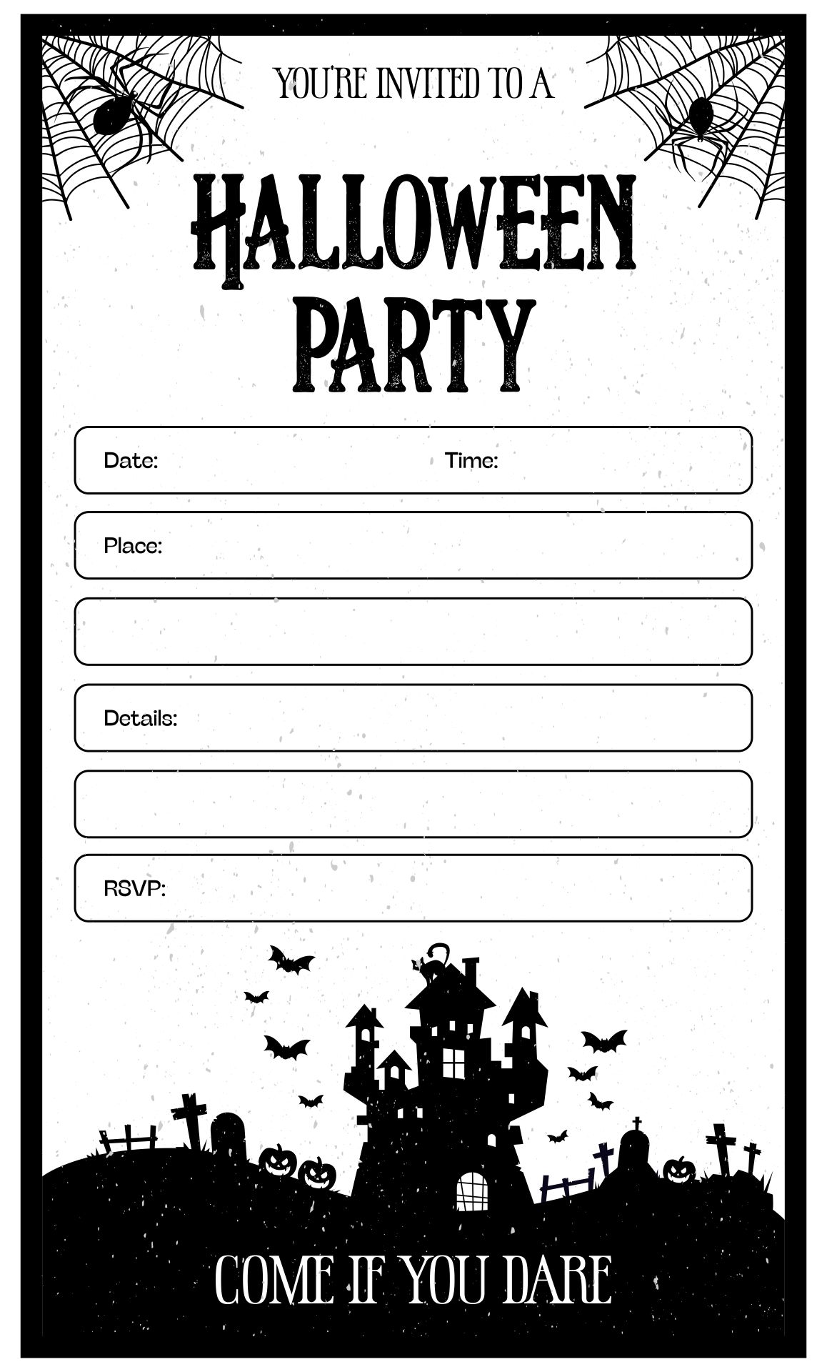 Black And White Halloween Invitation Scare Printable
