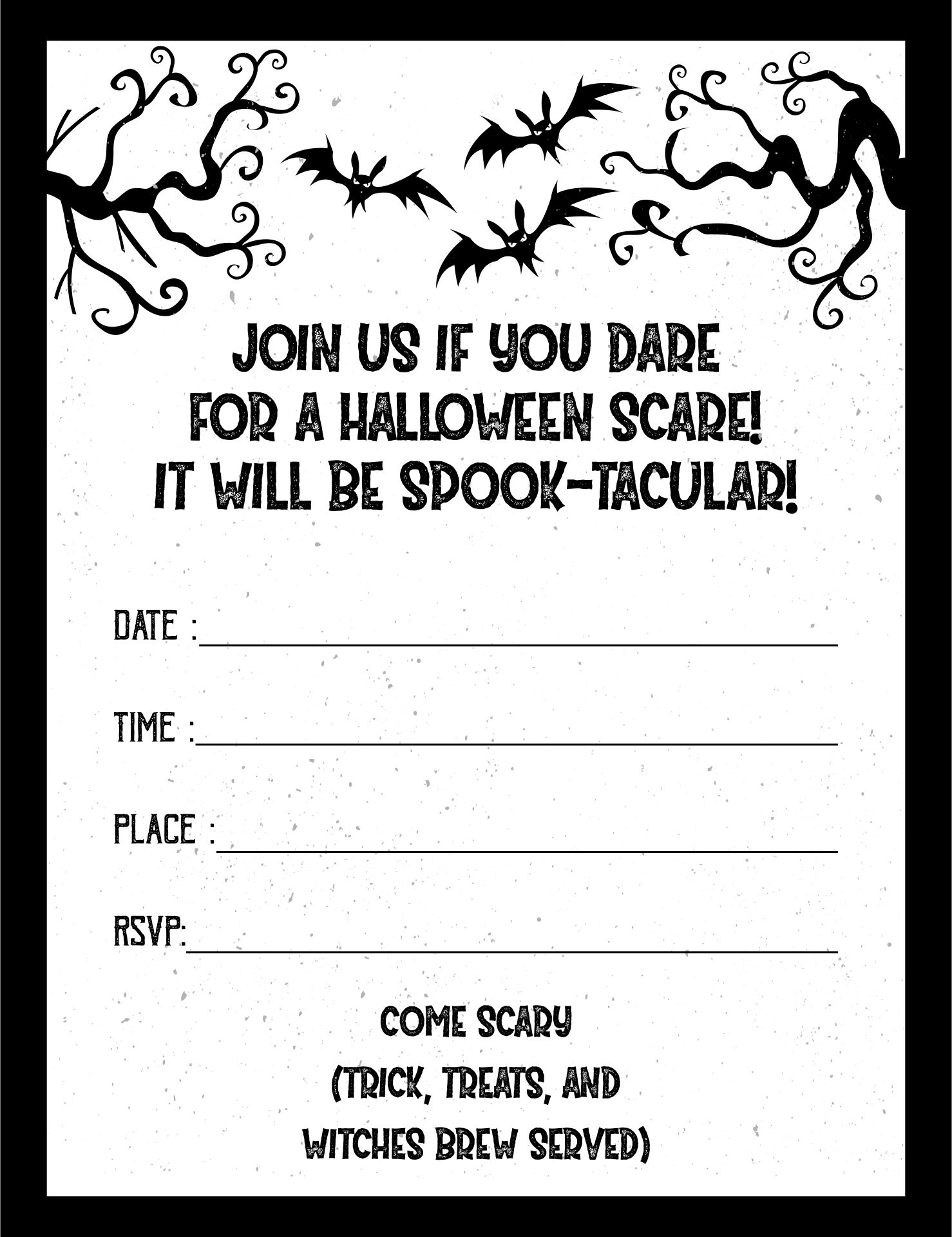 Black And White Halloween Party Invitation Printables