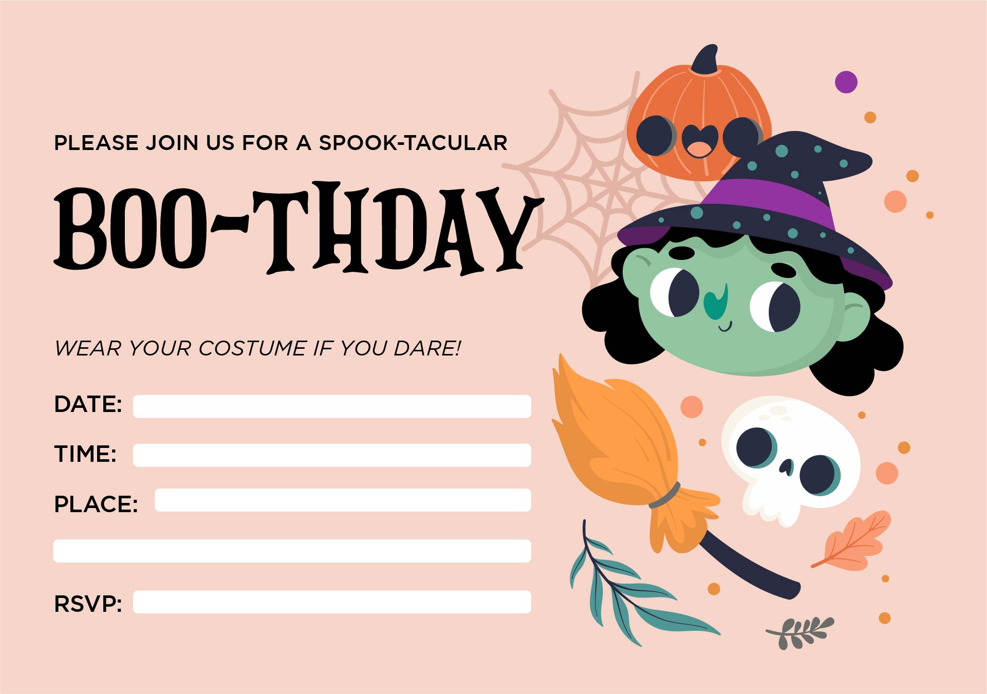 Boothday Halloween Birthday Invitation Party Printable Girl