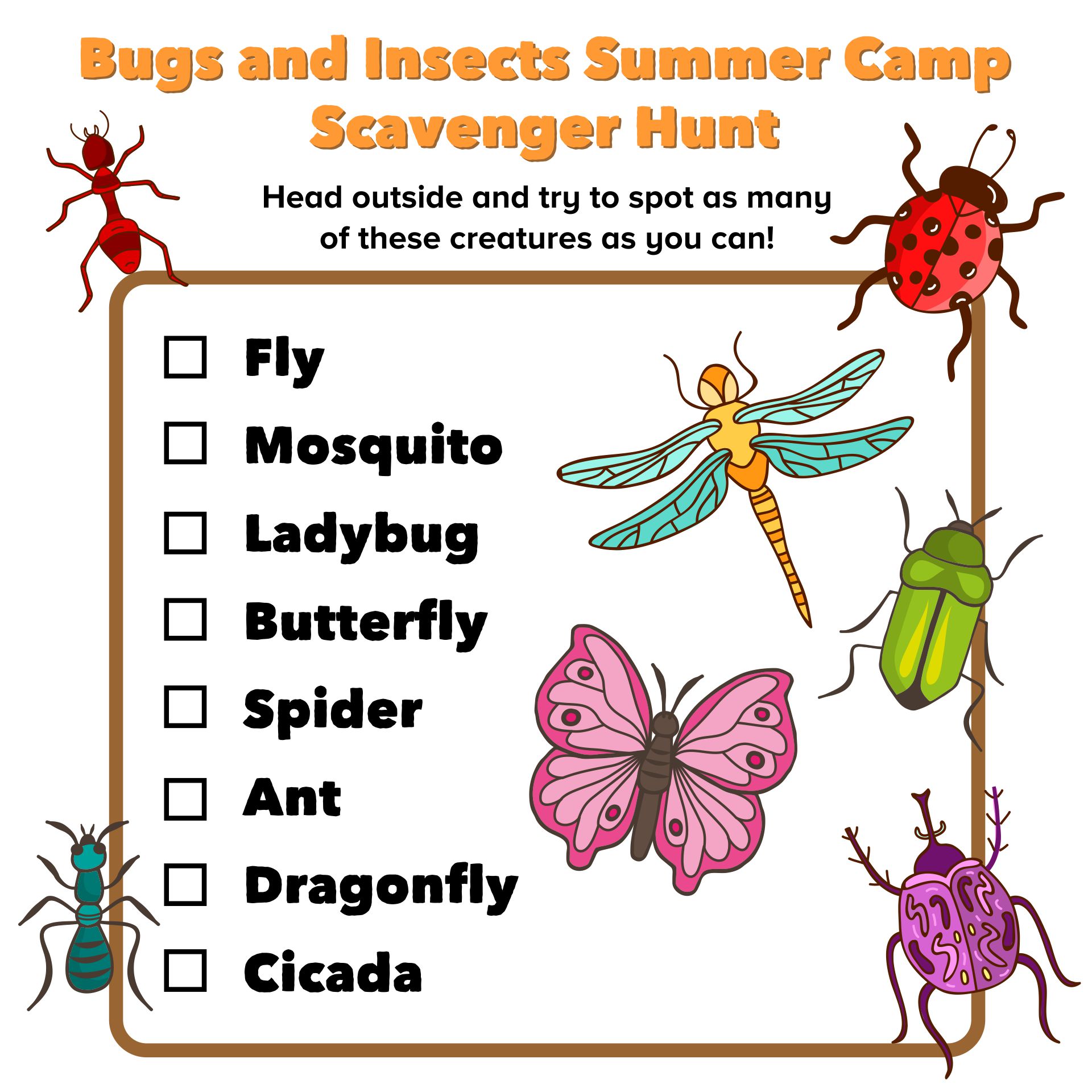 Bugs And Insects Summer Camp Theme Printable