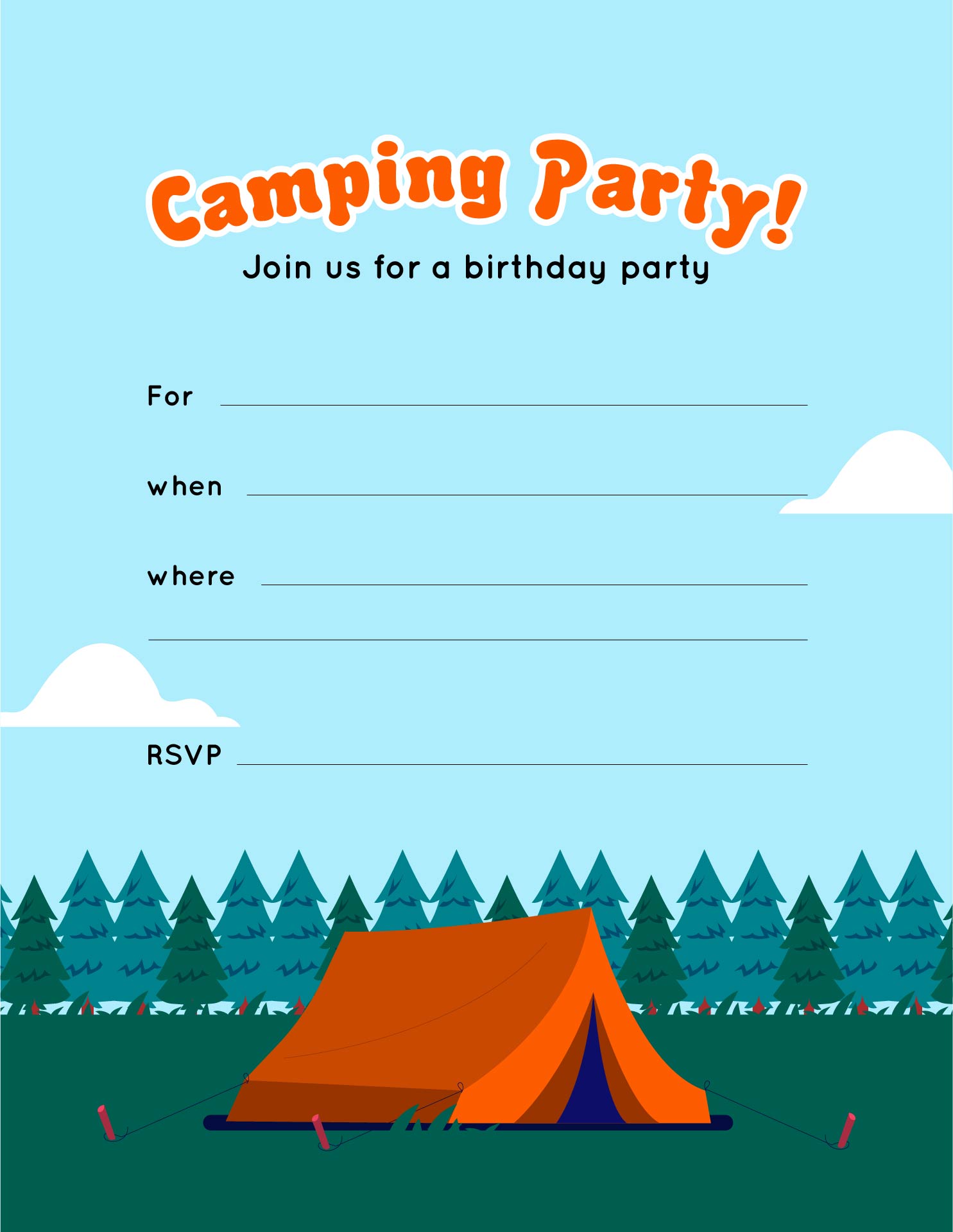 Camping Printable Birthday Cards