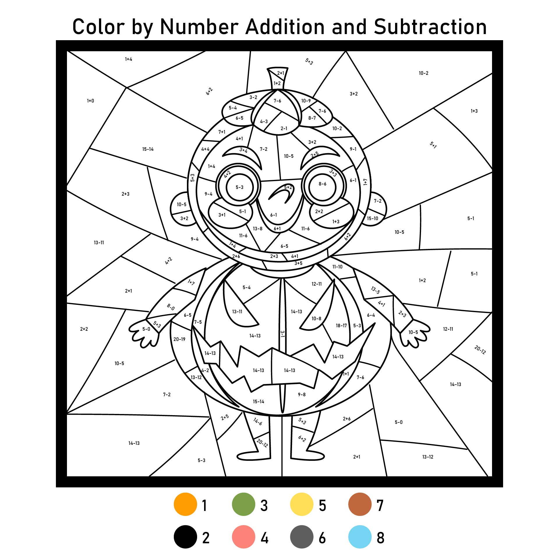 Color By Number Halloween Addition And Subtraction Practice Printable