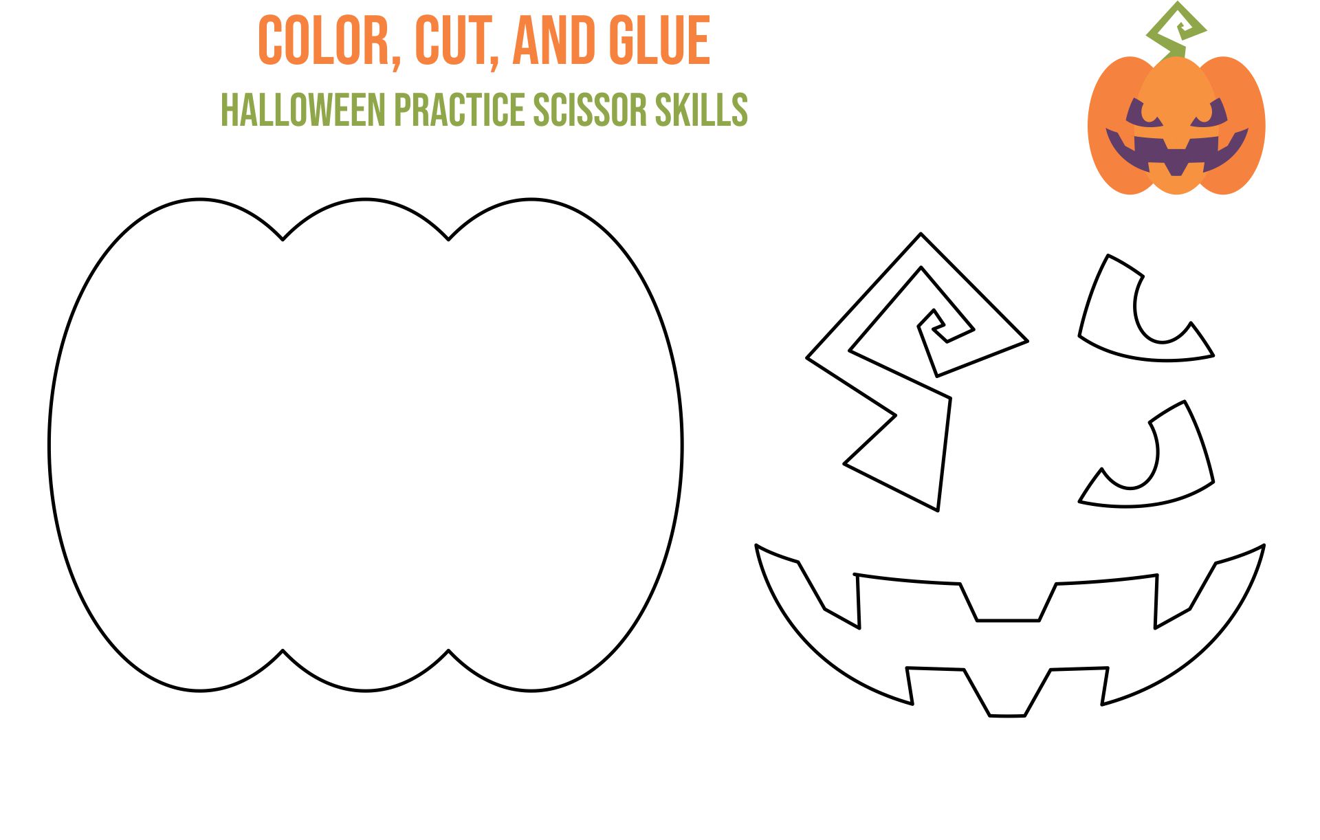 Color Cut Glue Halloween Practice Scissor Skills Printable Template