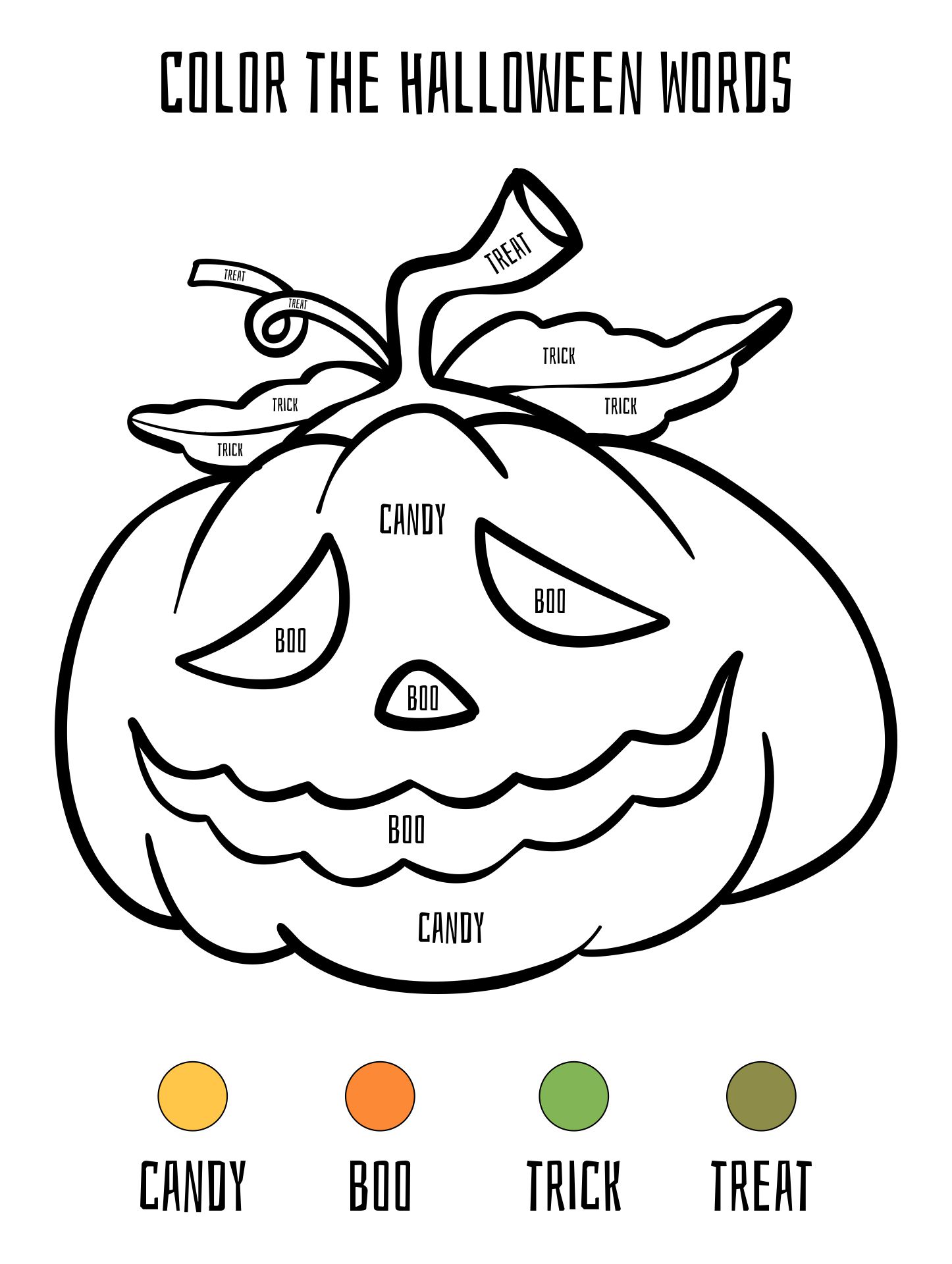 Color The Halloween Words Printable 1st-3rd Grade Halloween Activity