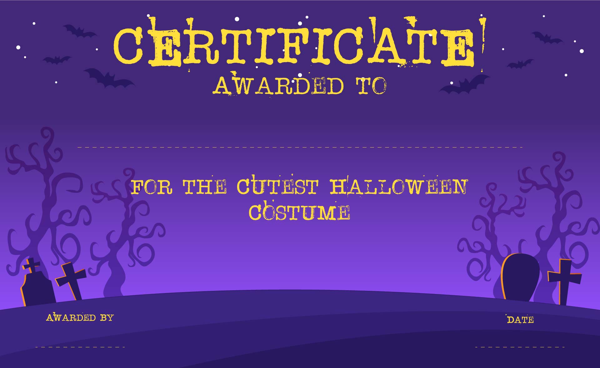 Cutest Halloween Costume Certificate Template Printable