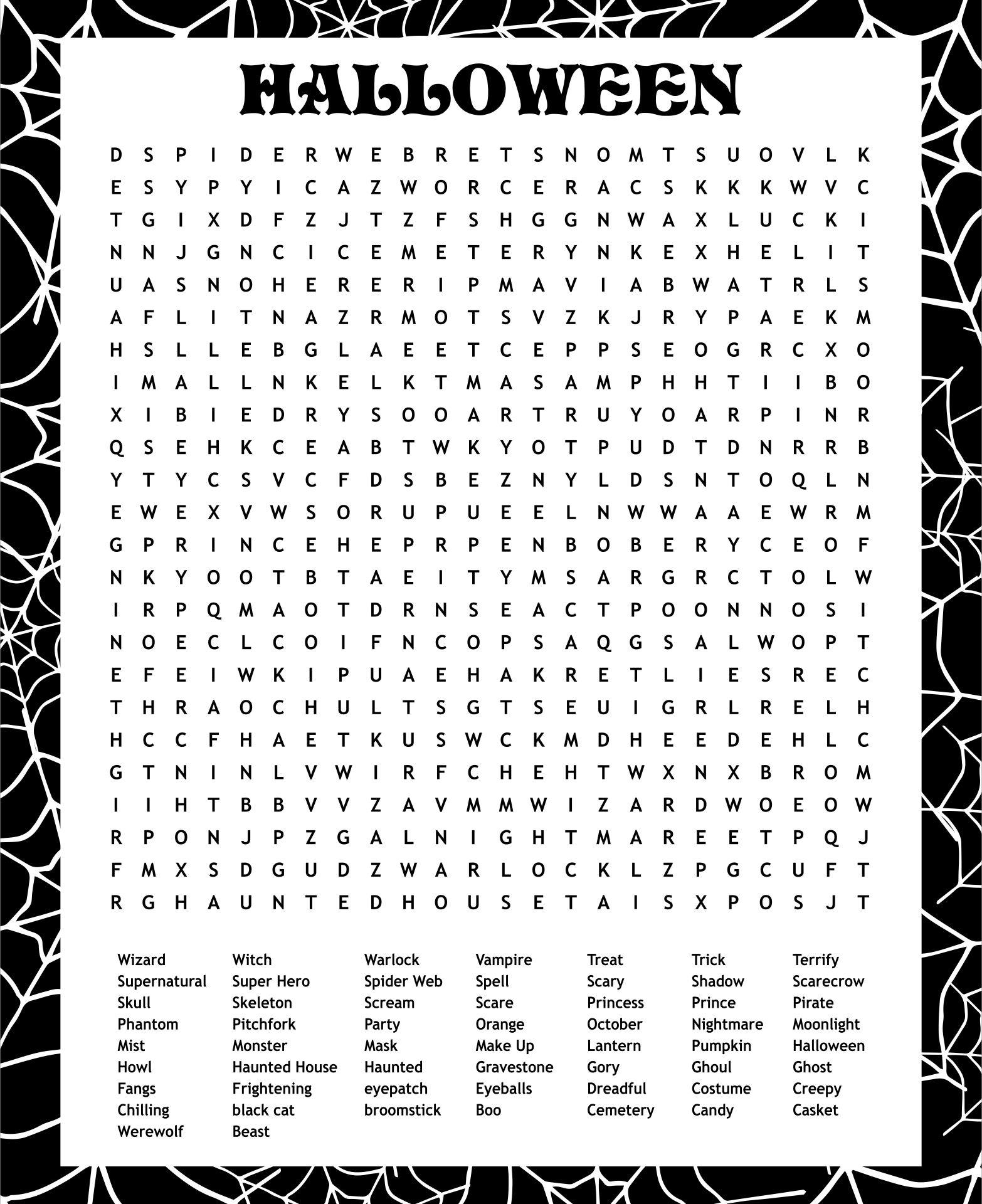 Difficult Halloween Word Search Printable