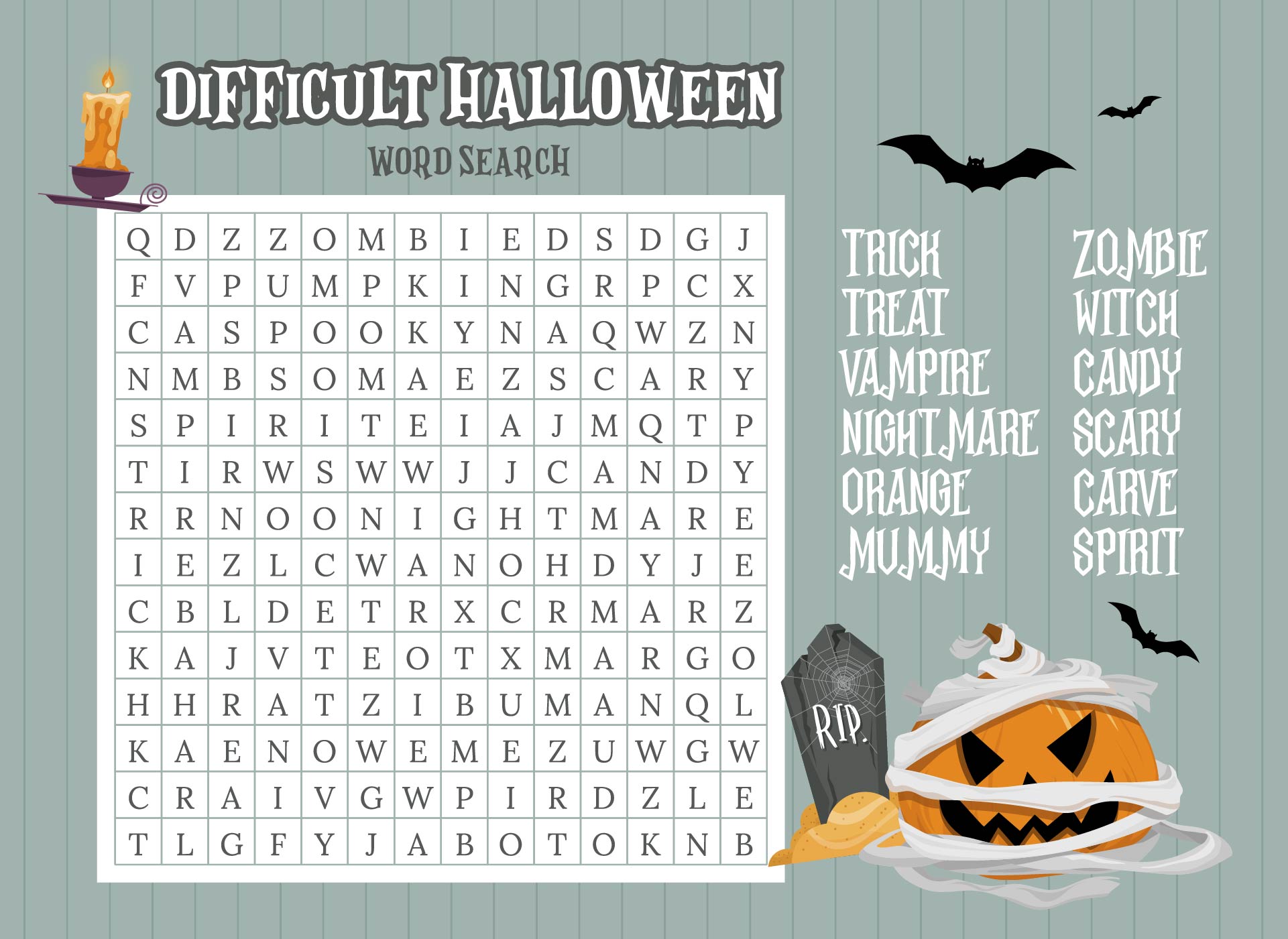 Difficult Halloween Word Search Printables