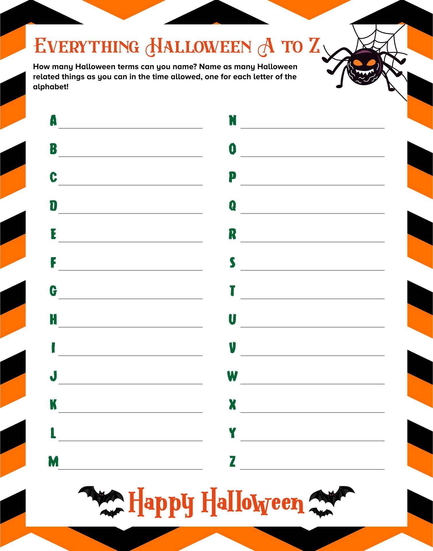 Everything Halloween A-Z Printable Adult Game