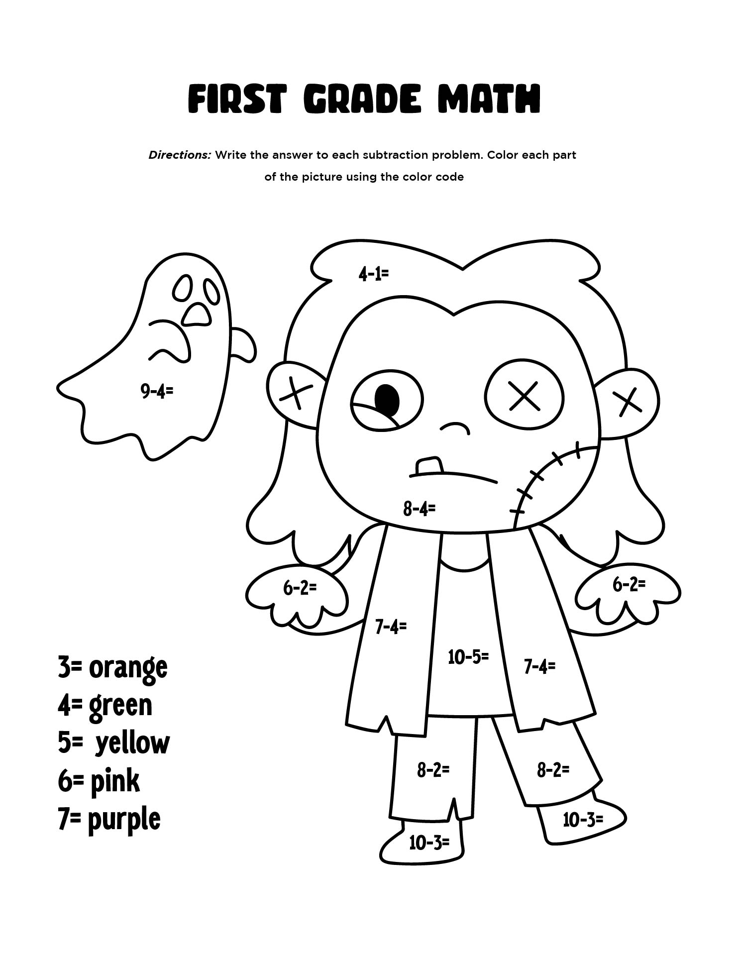 First Grade Math Halloween Worksheet Printable