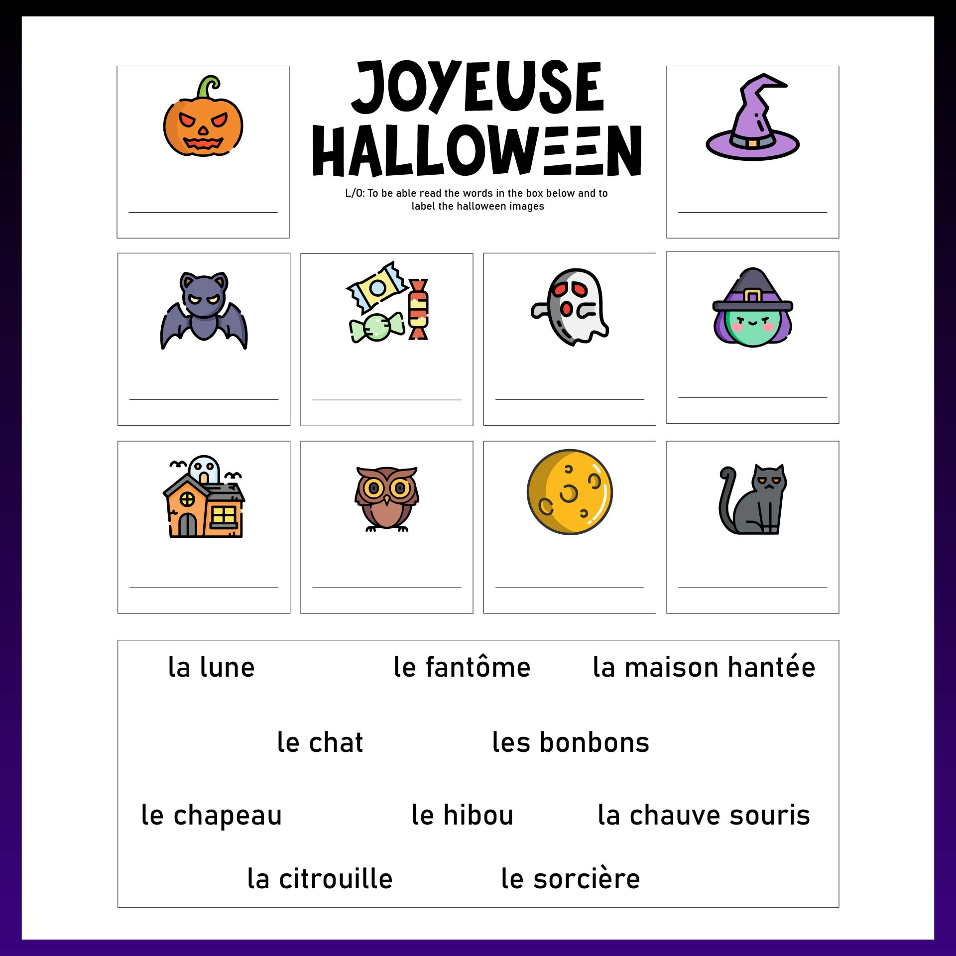 French Halloween Worksheet Printable