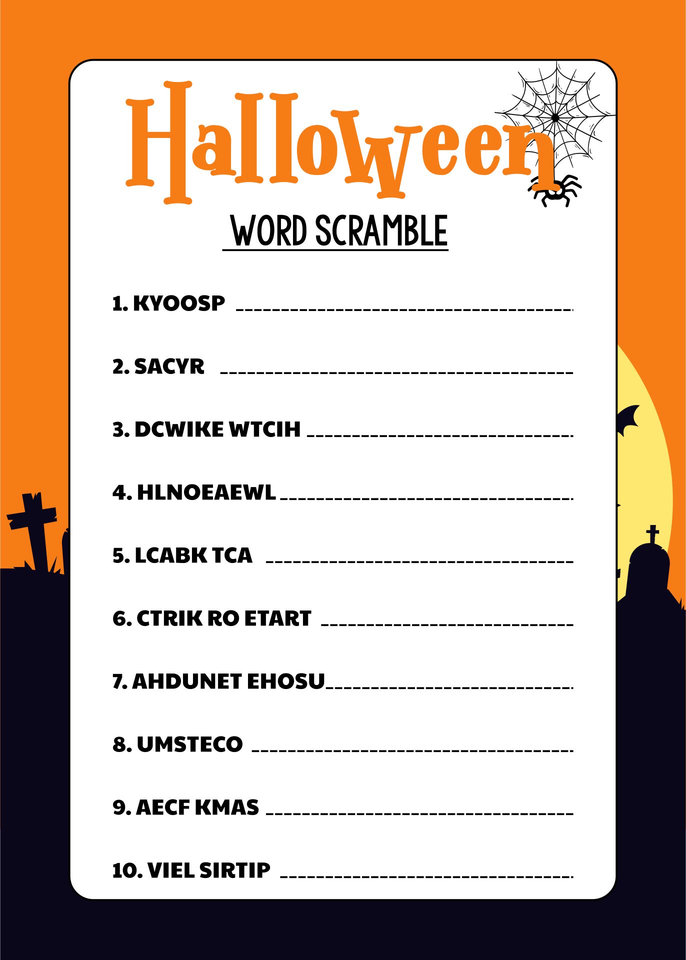 Fun Halloween Word Scramble Printable