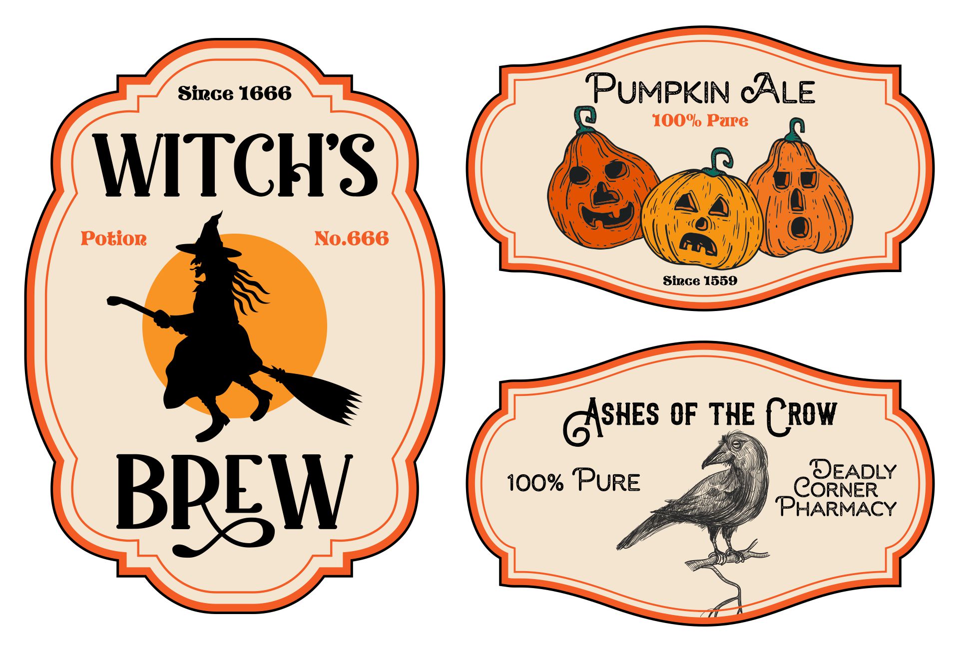 Funny Vintage Colored Halloween Potion Labels Printable