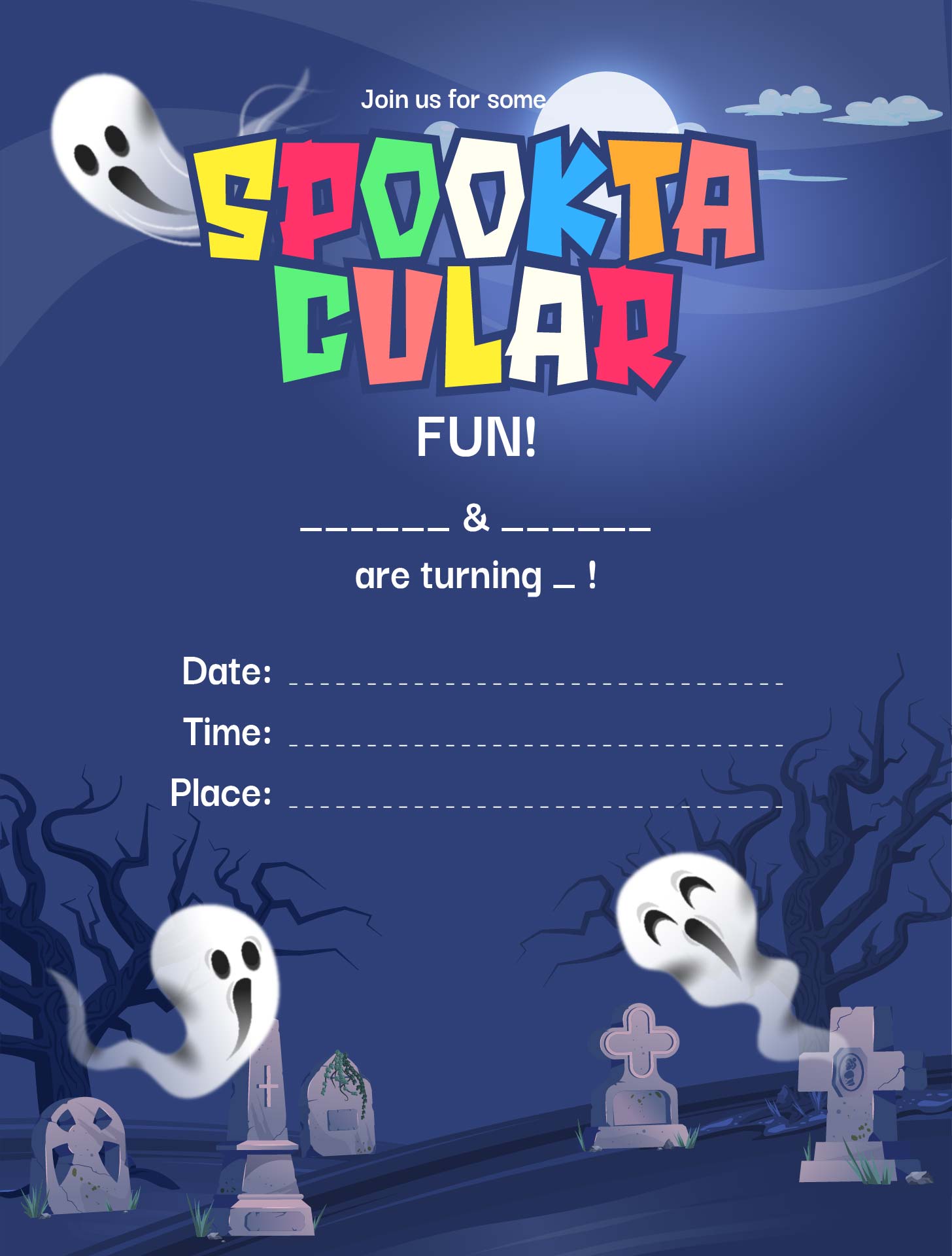 Ghostly Spooktacular Halloween Birthday Party Printable Invitation