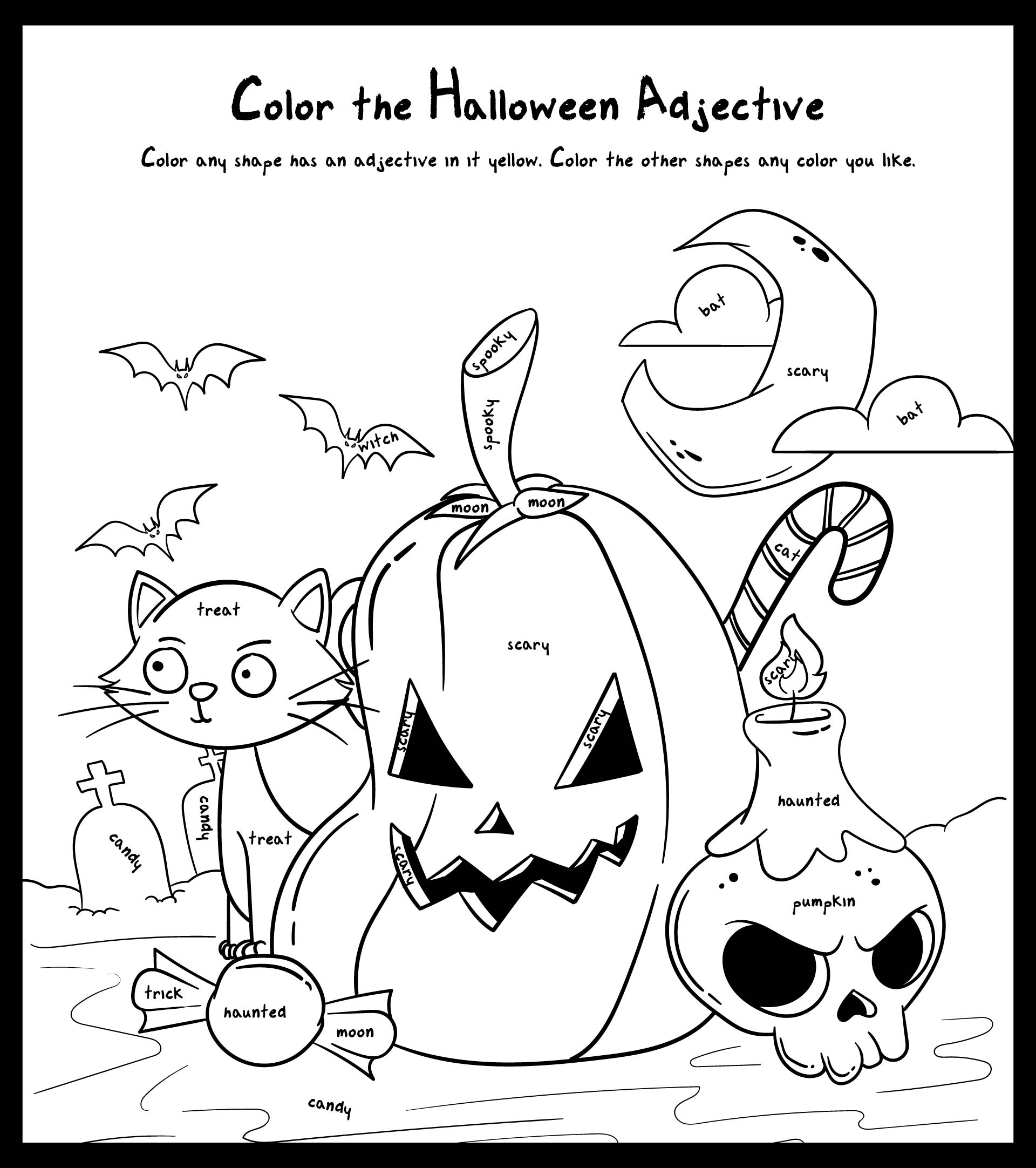 Halloween Adjectives Printable Halloween Coloring Activity