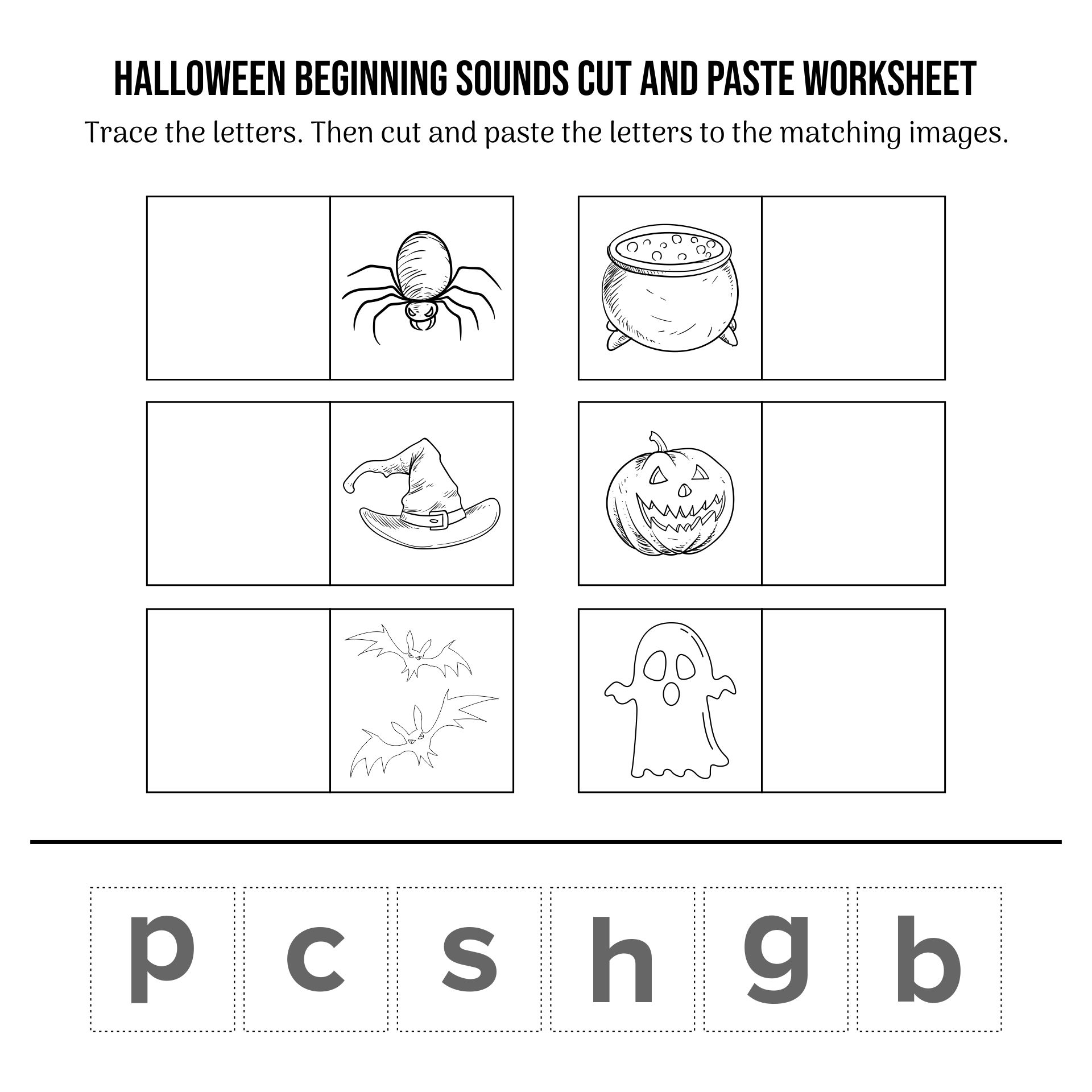 Halloween Beginning Sounds Cut And Paste Worksheet Printable