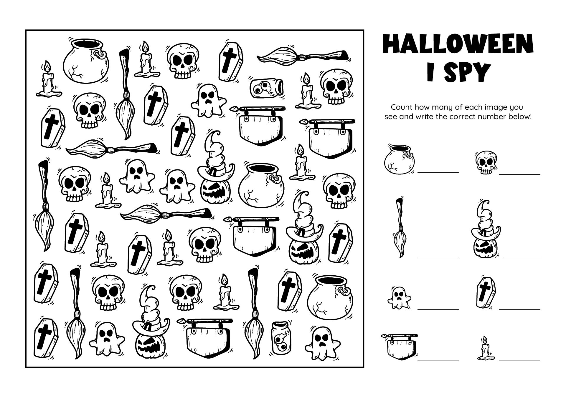 Halloween Black And White I Spy Game For Kids Printable