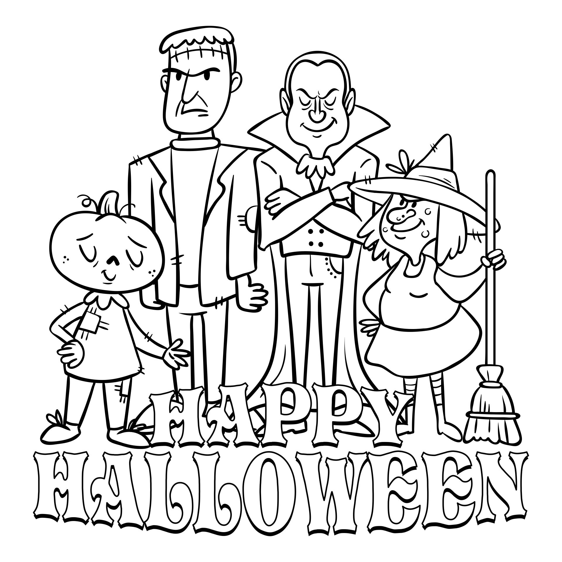 Halloween Characters Coloring Page Printable