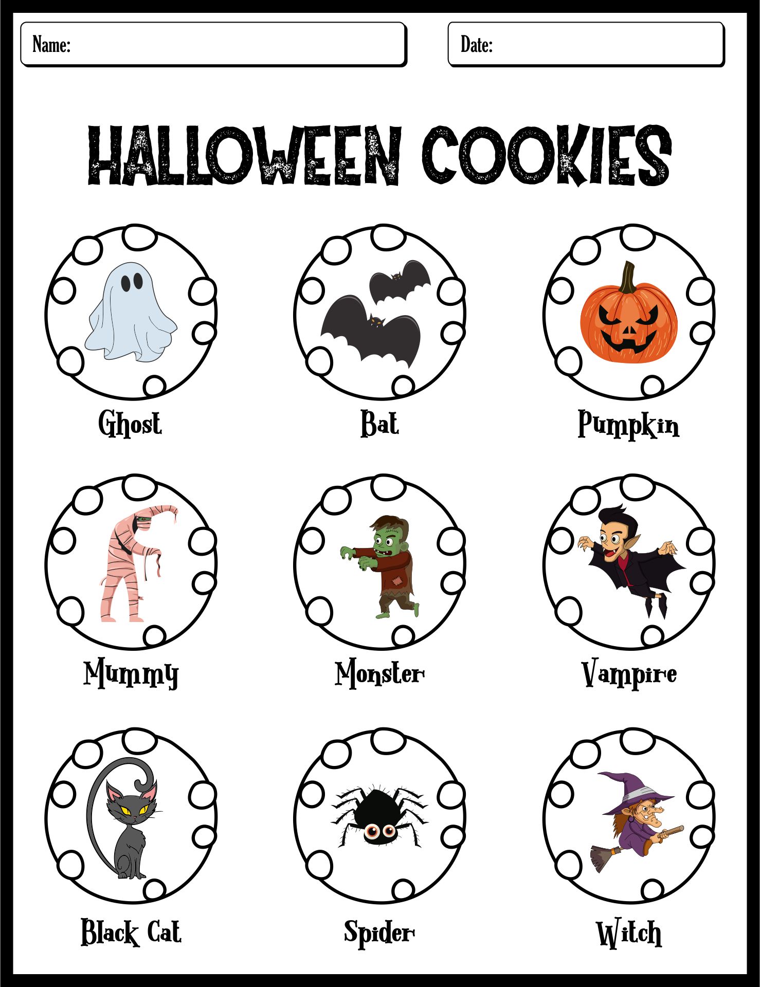Halloween Cookies Pictionary Cut And Paste Printable Worksheet
