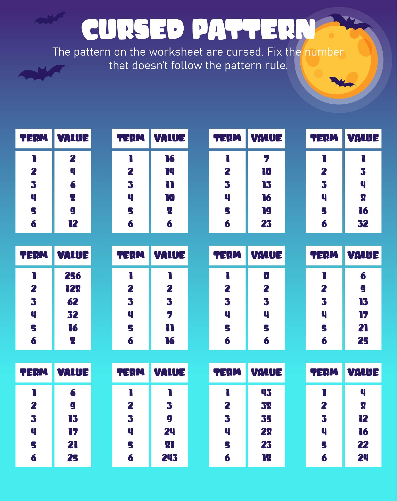Halloween Cursed Number Patterns Printable Worksheet