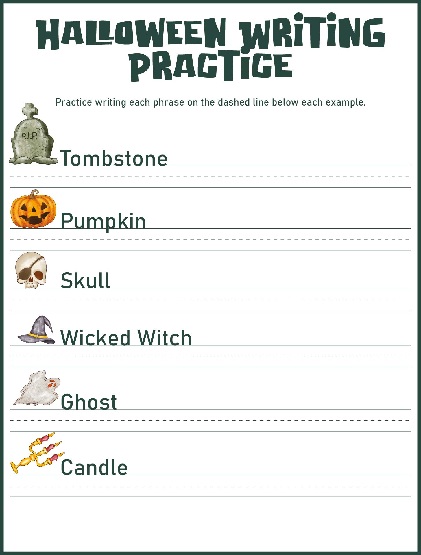 Halloween Cursive Handwriting Practice Worksheets Printable
