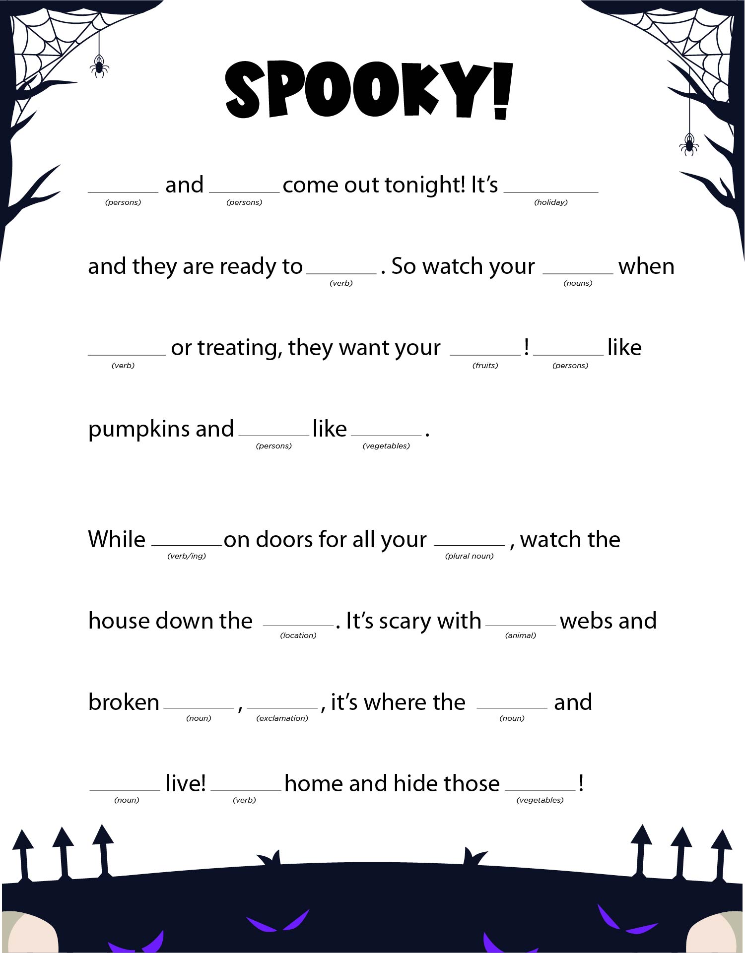 Halloween Fill In The Blank Story Worksheet Printable