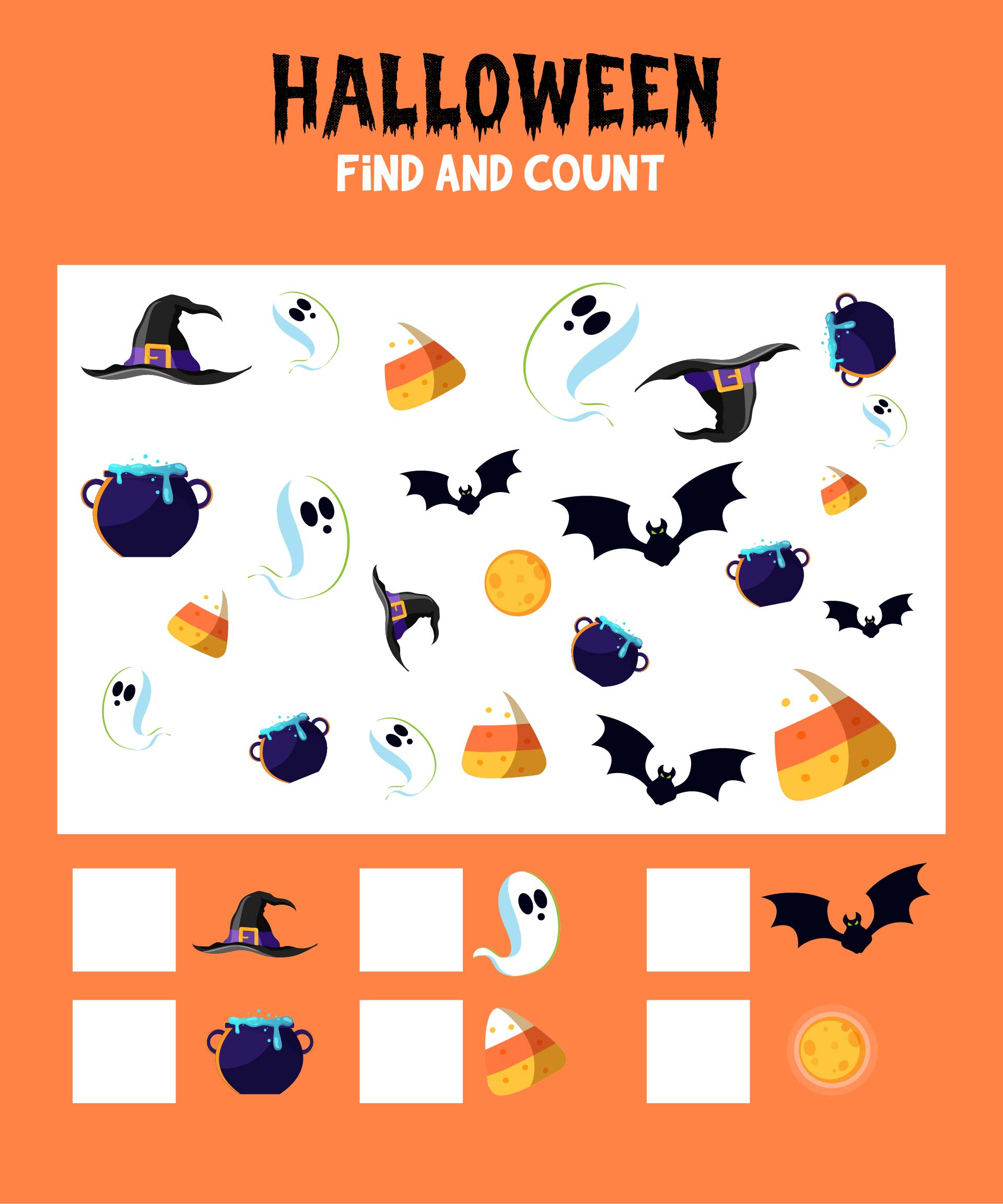 Halloween Find And Count Worksheet Printable