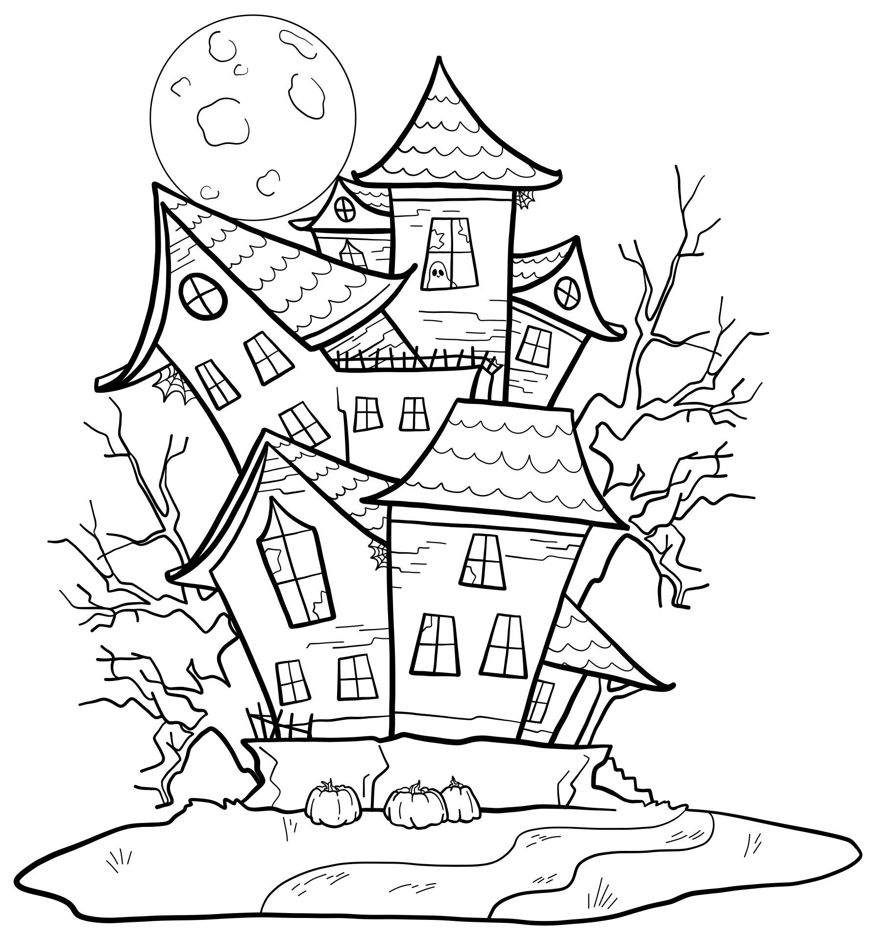 Halloween Haunted House Adult Printable Coloring Pages