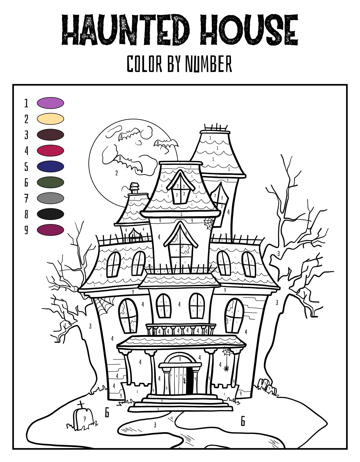 Halloween Haunted House Color By Number Printable Coloring Pages