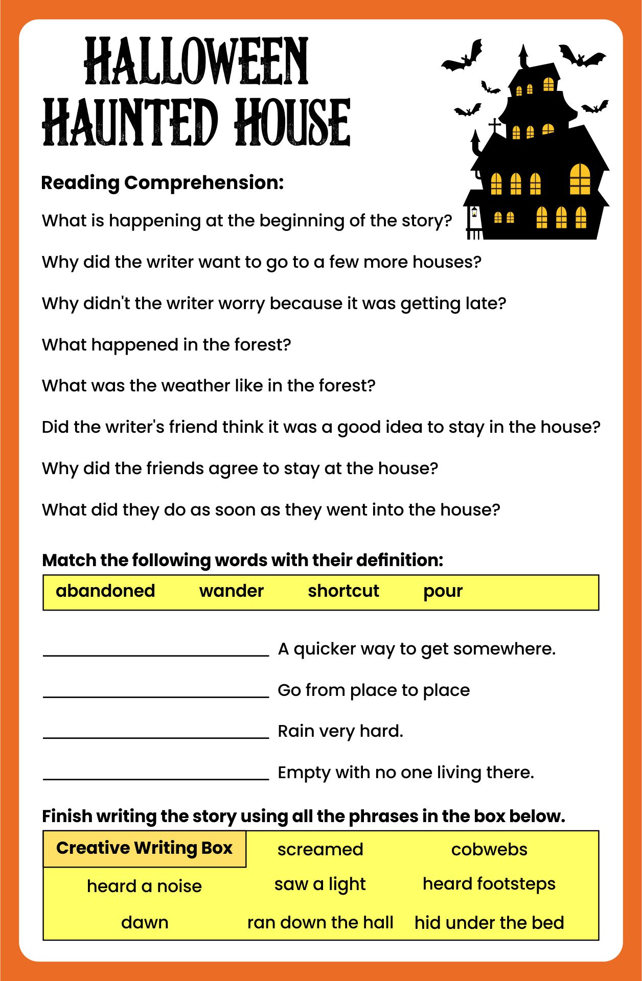 Halloween Haunted House Finish The Story Worksheet Printable