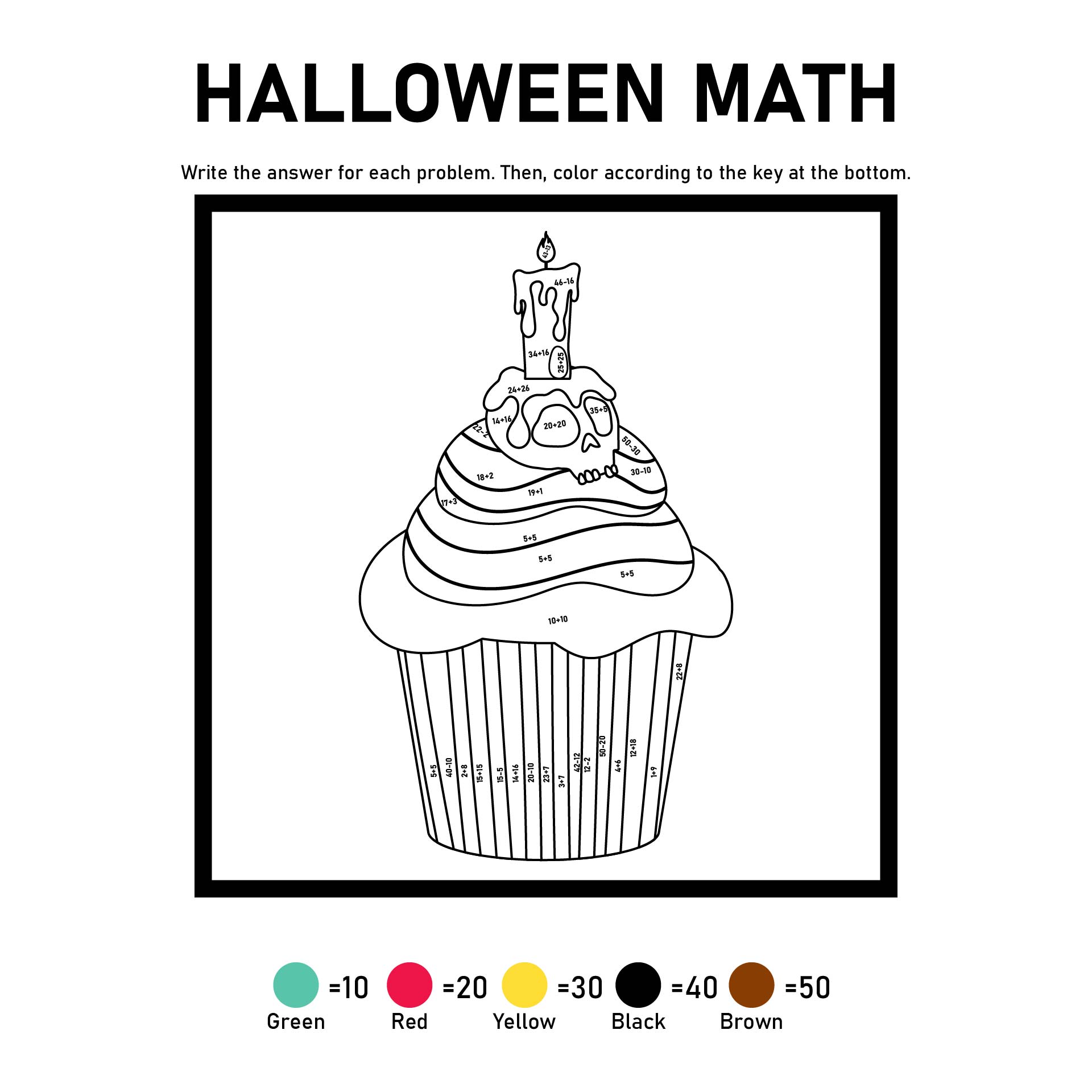 Halloween Math Coloring Page Printable