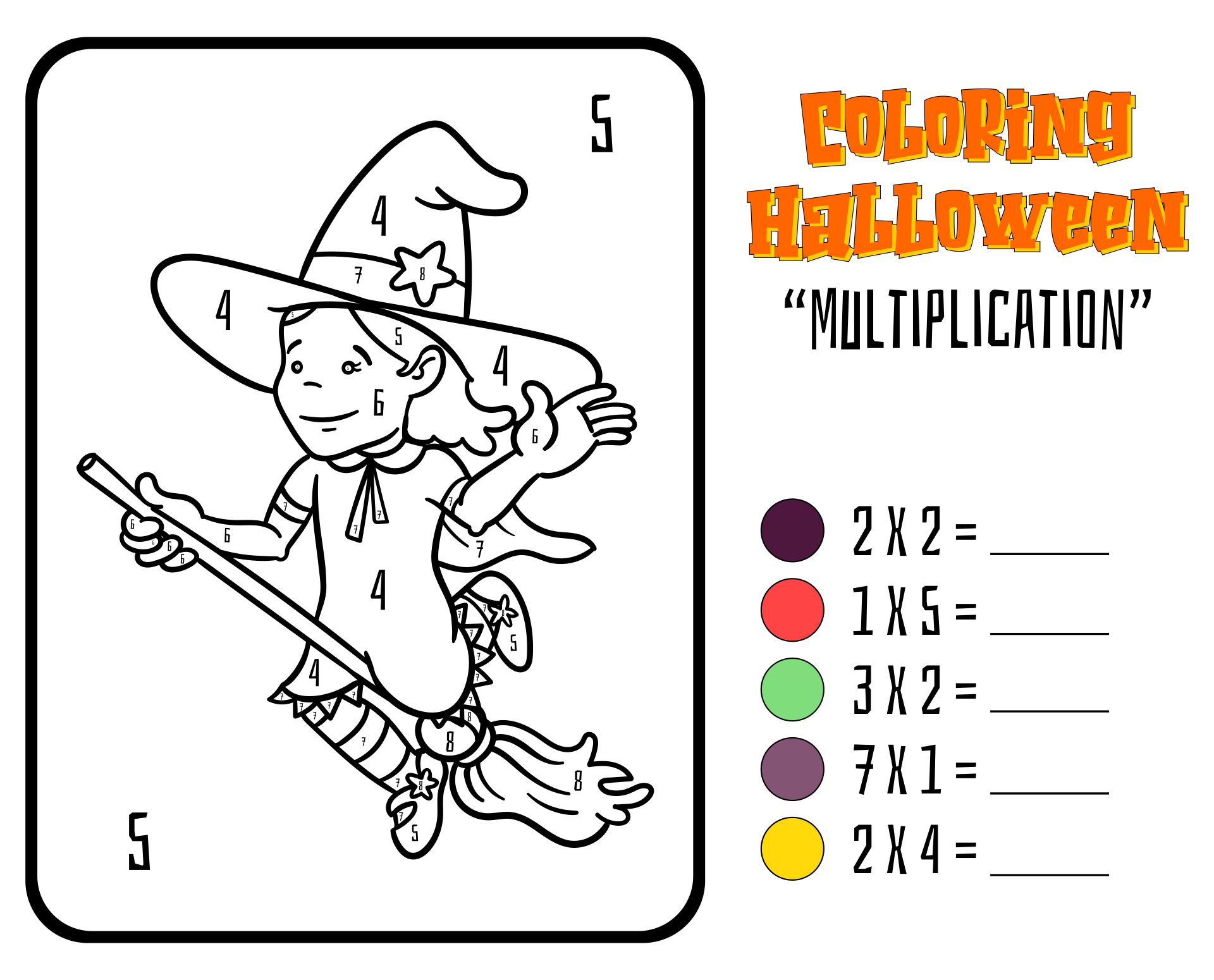 Halloween Math Coloring Worksheets Printable
