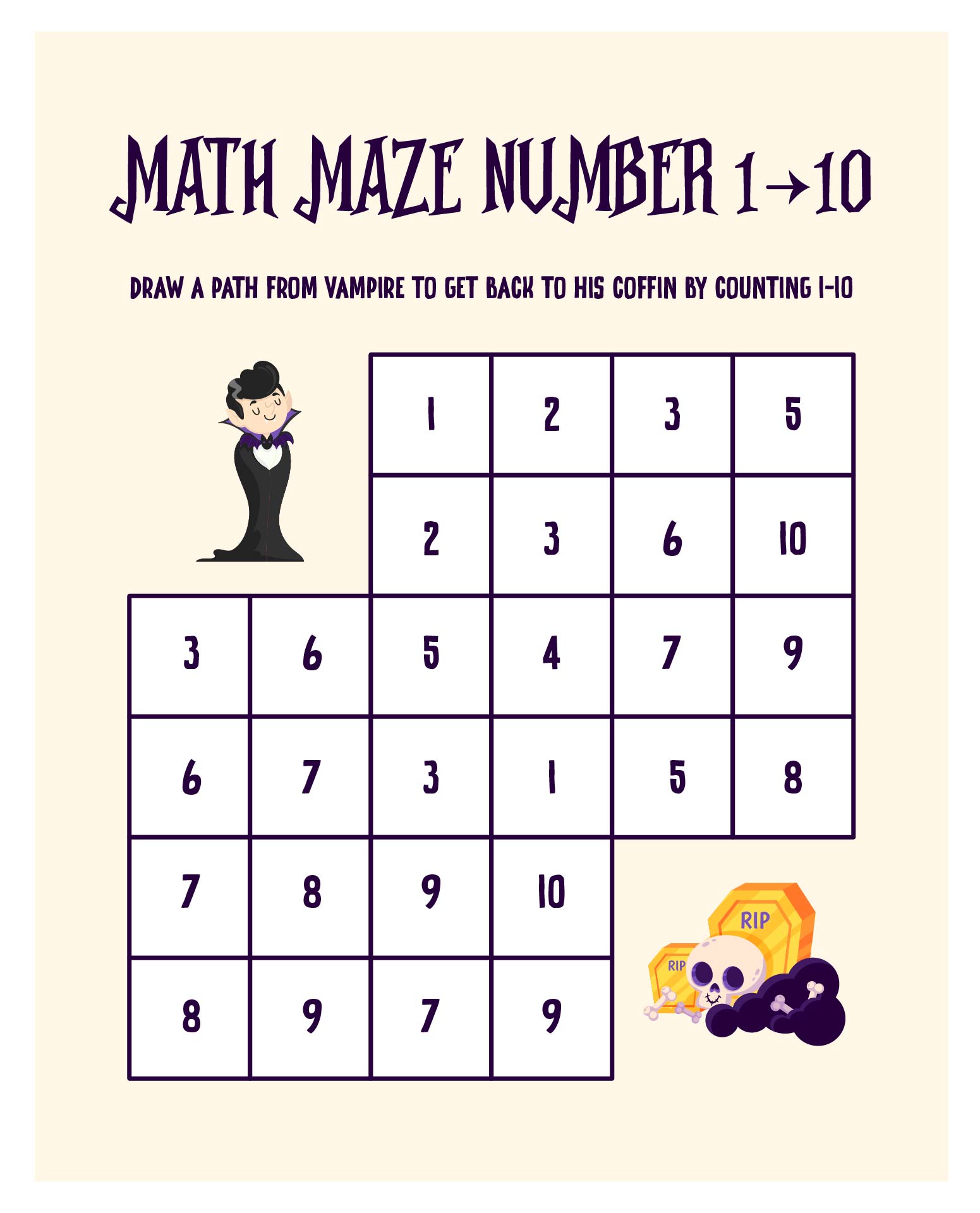 Halloween Math Maze Printable Worksheet