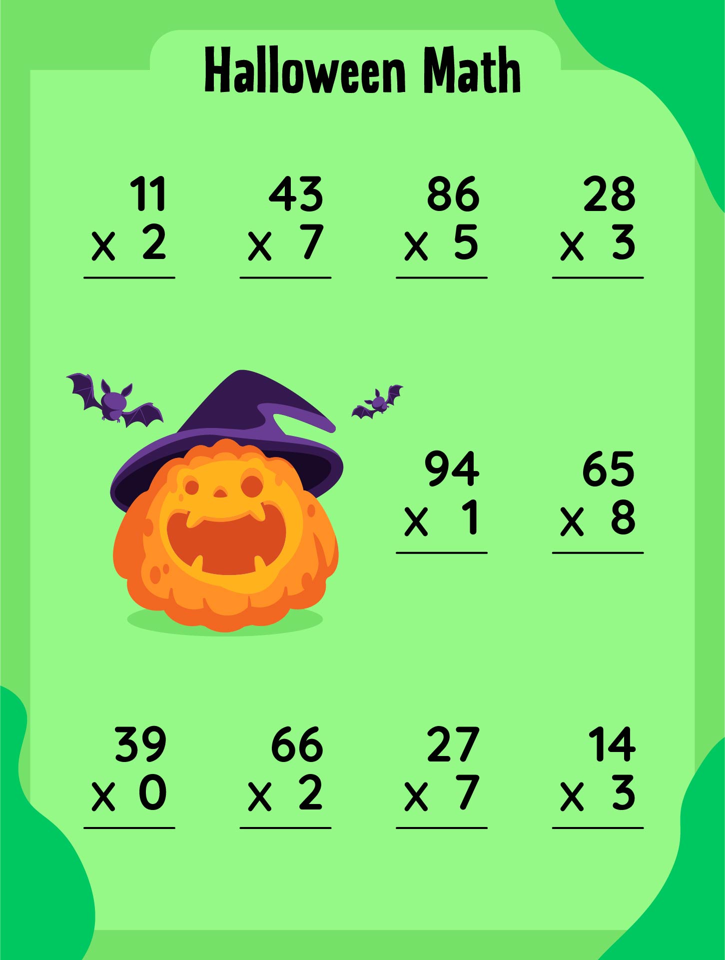 Halloween Math Simple Multiplication Printable Worksheet