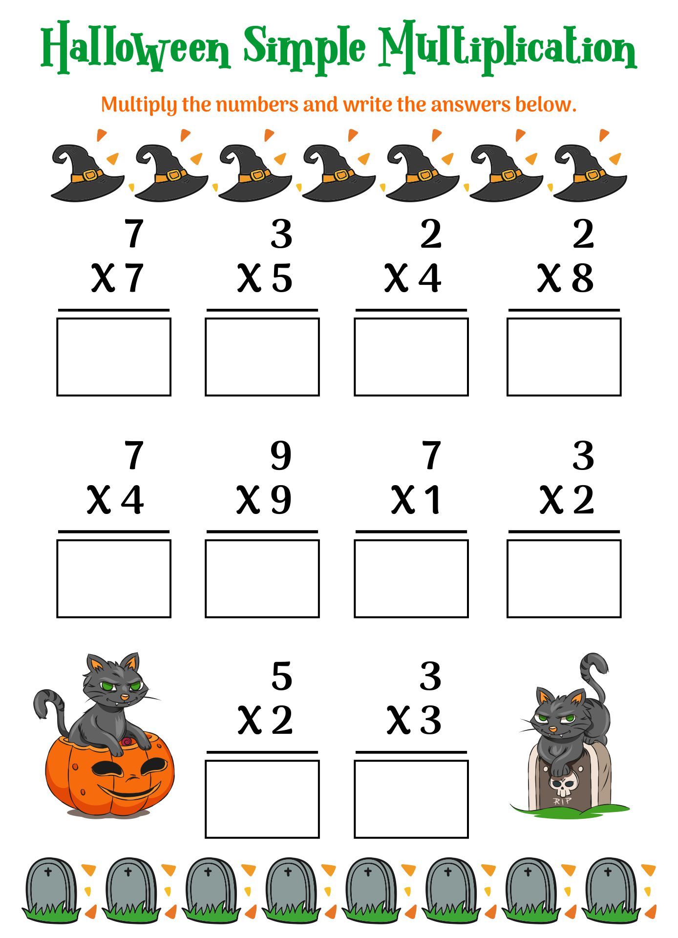 Halloween Math Simple Multiplication Worksheet Printable