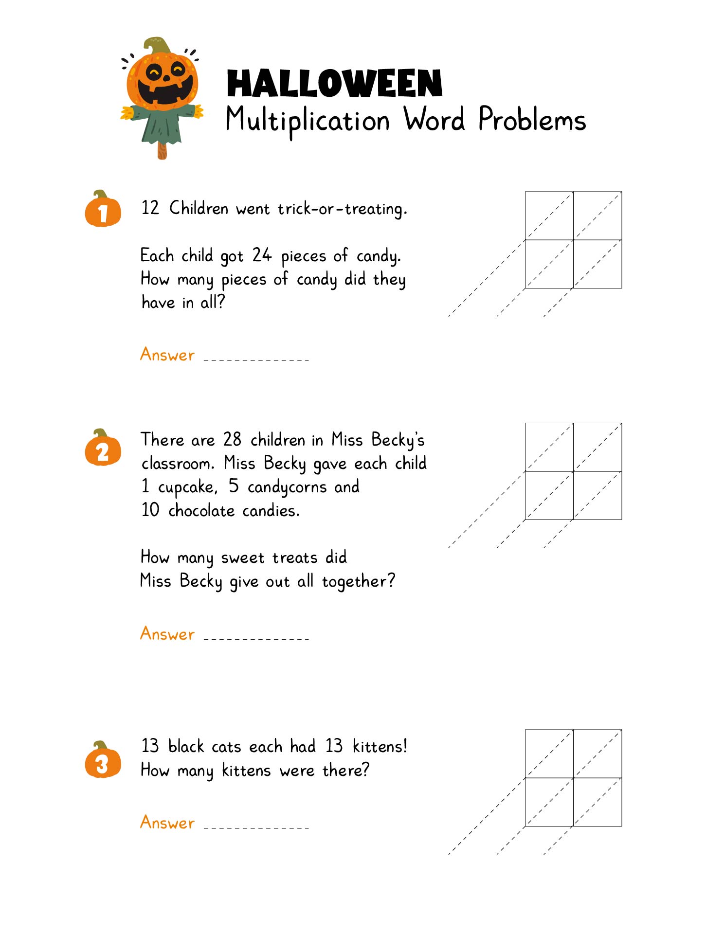 Halloween Multiplication Word Problems Worksheet Printable