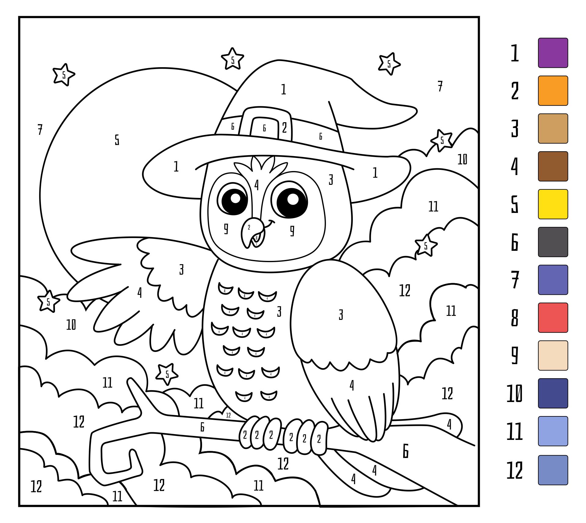 Halloween Owl Color By Number Printable Coloring Page