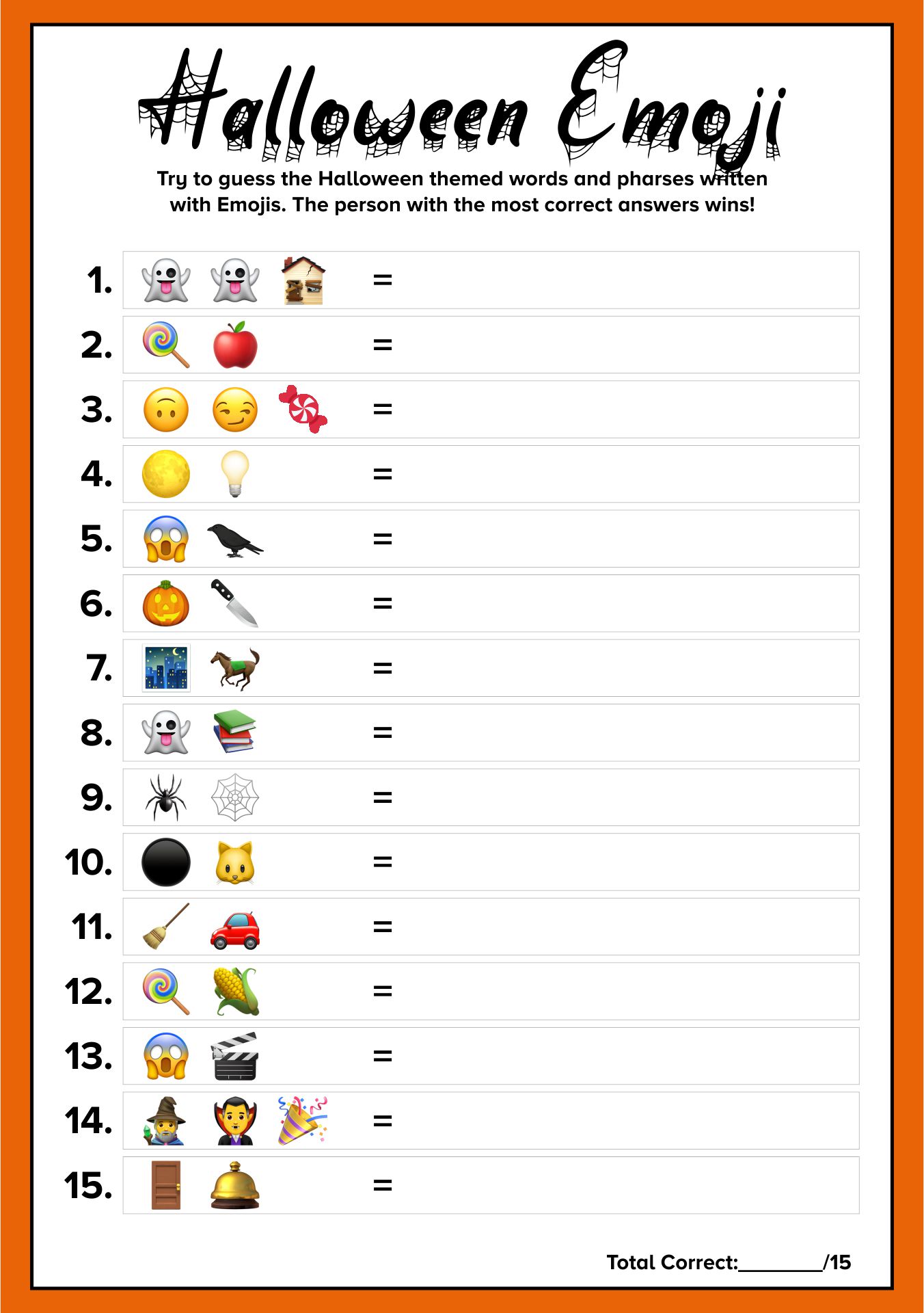 Halloween Party Emoji Guessing Game Printable