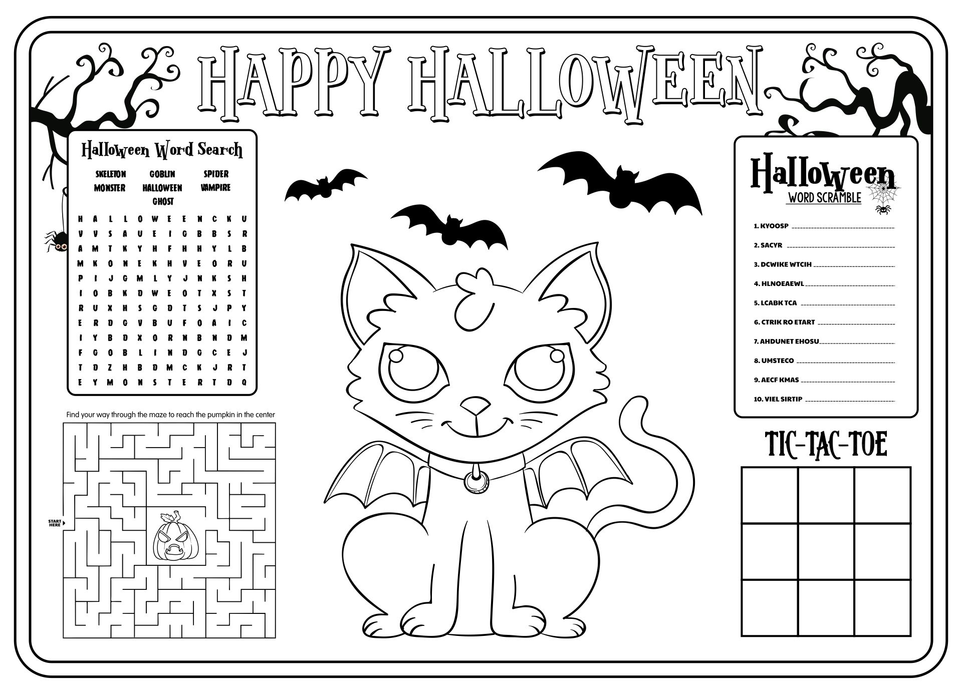 Halloween Placemat For Kids Holiday Printable Activity