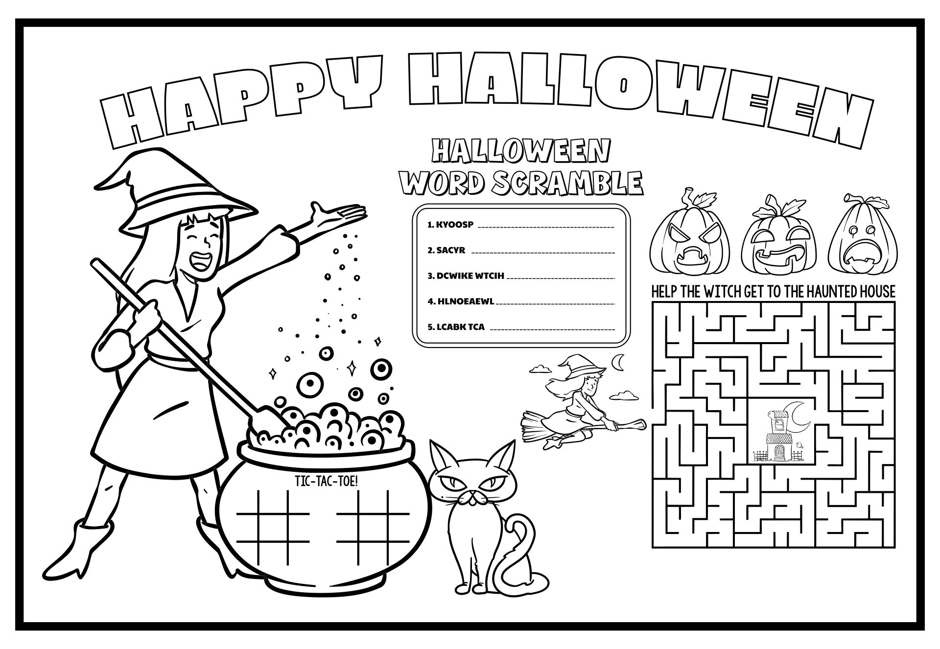 Halloween Placemats For Kids Printable Coloring Activity Paper Table Mats