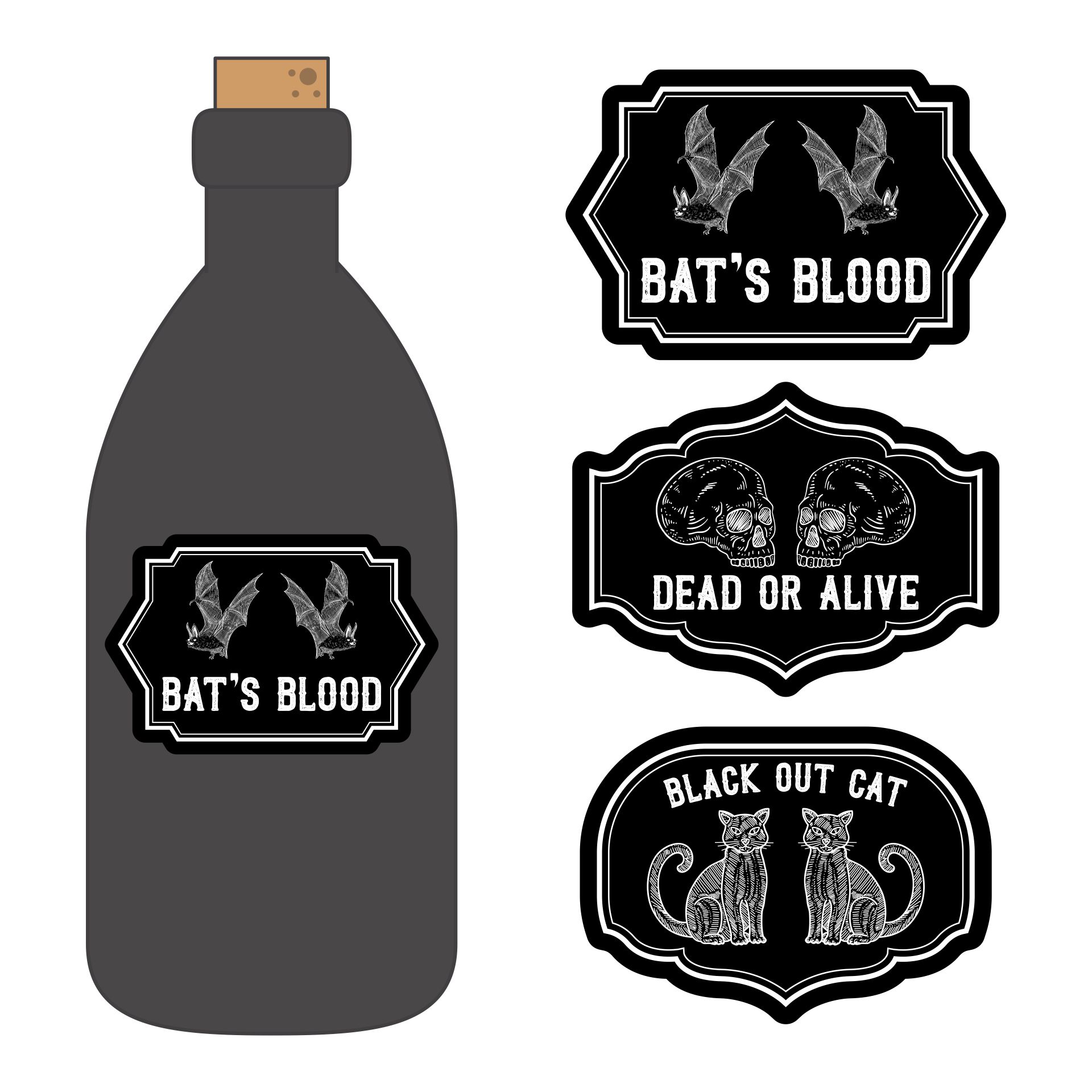 Halloween Printable Black And White Labels With Bottle