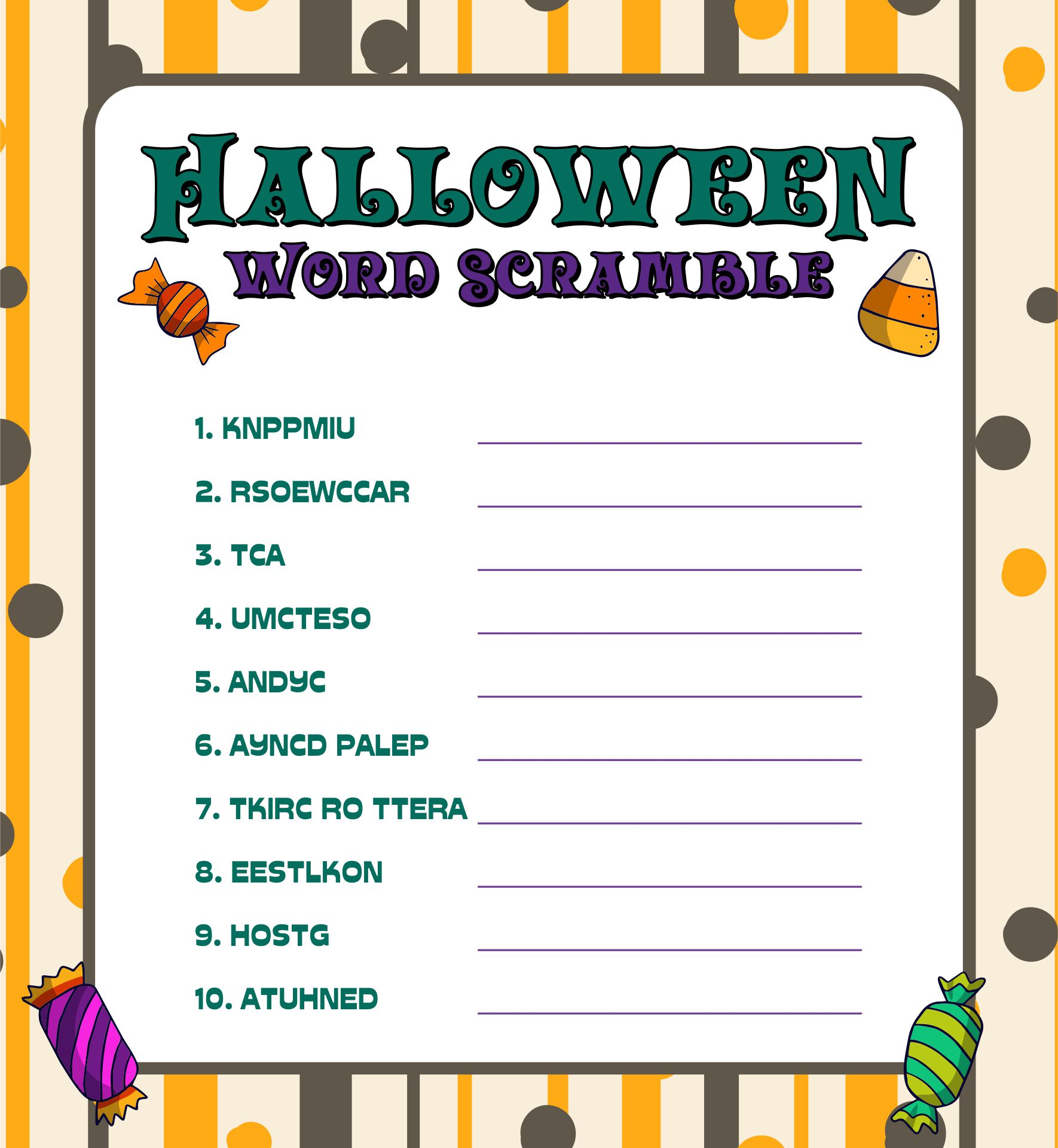 Halloween Printable For Kids Word Scramble
