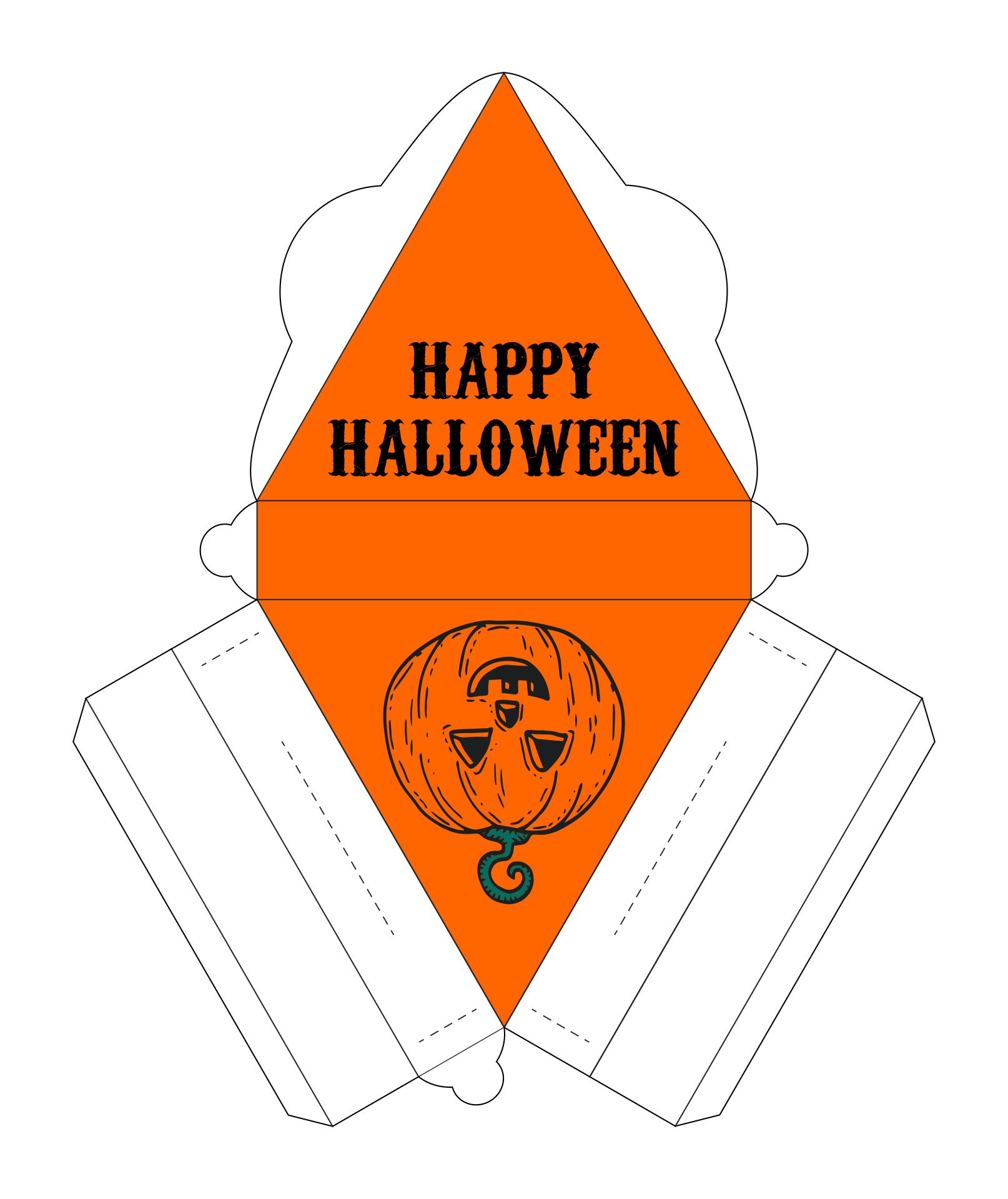 Halloween Pumpkin Triangle Gift Box Templates Printable