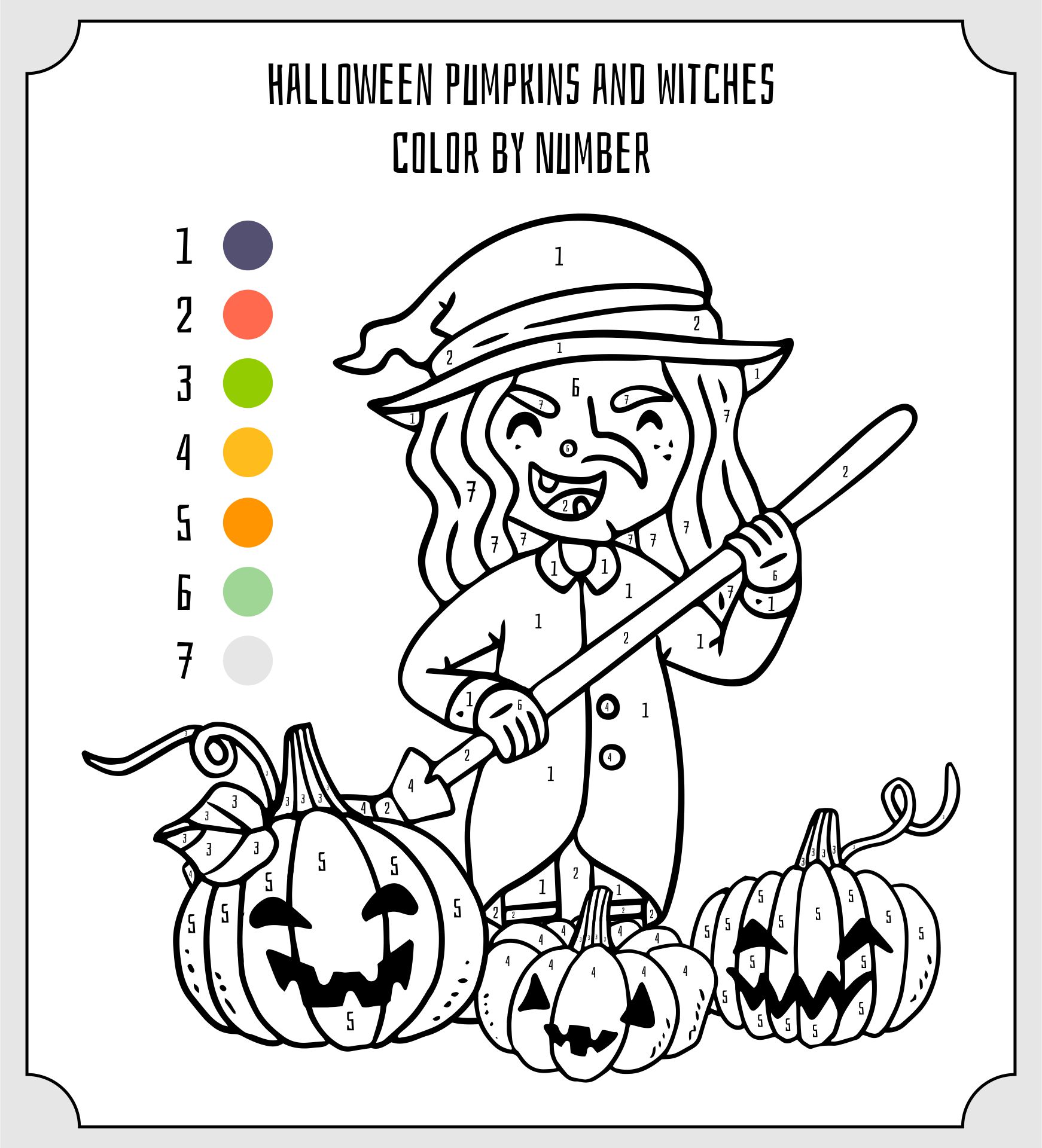 Halloween Pumpkins And Witches Color By Number Printable Coloring  Pages