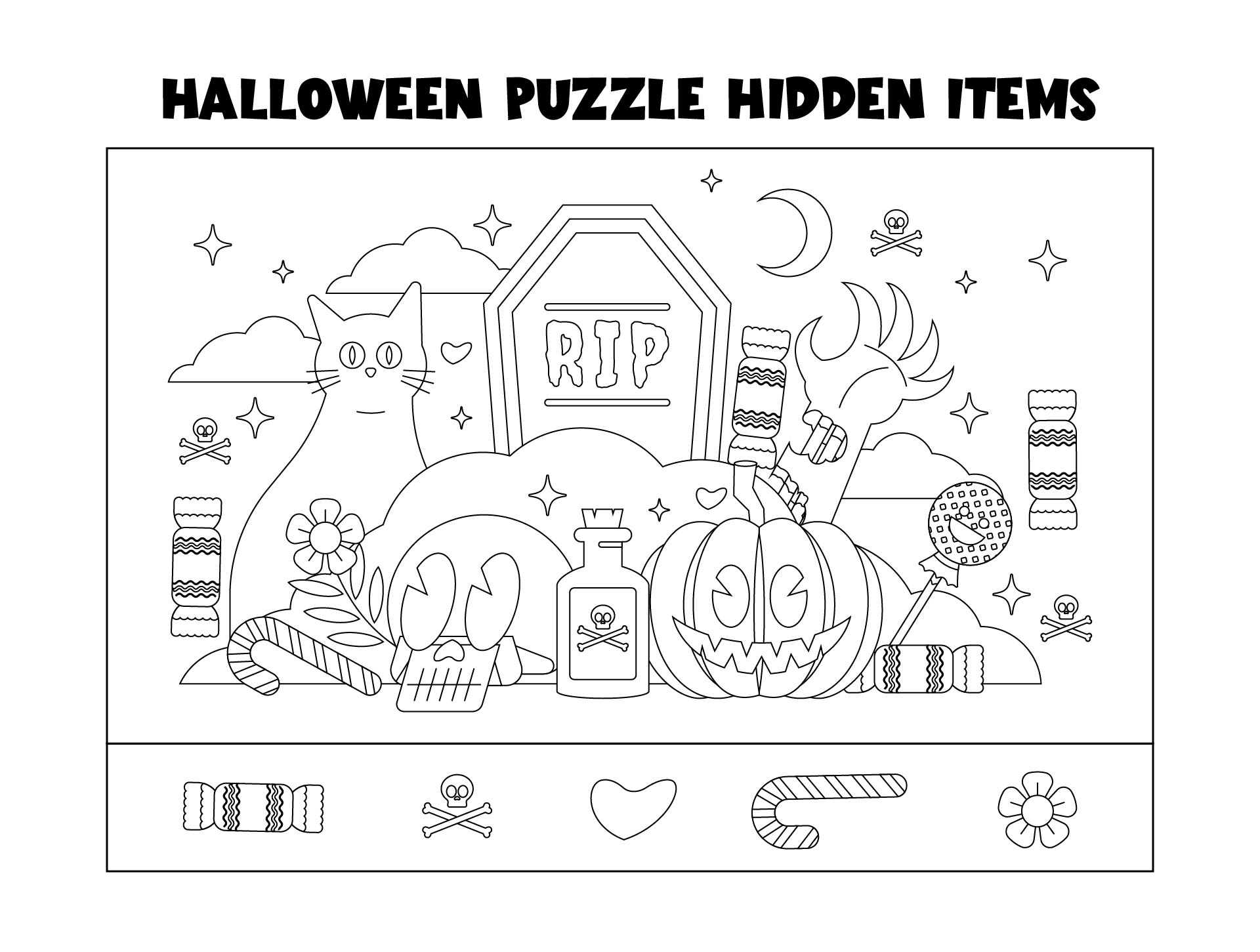 Halloween Puzzle Hidden Items Kids Printable