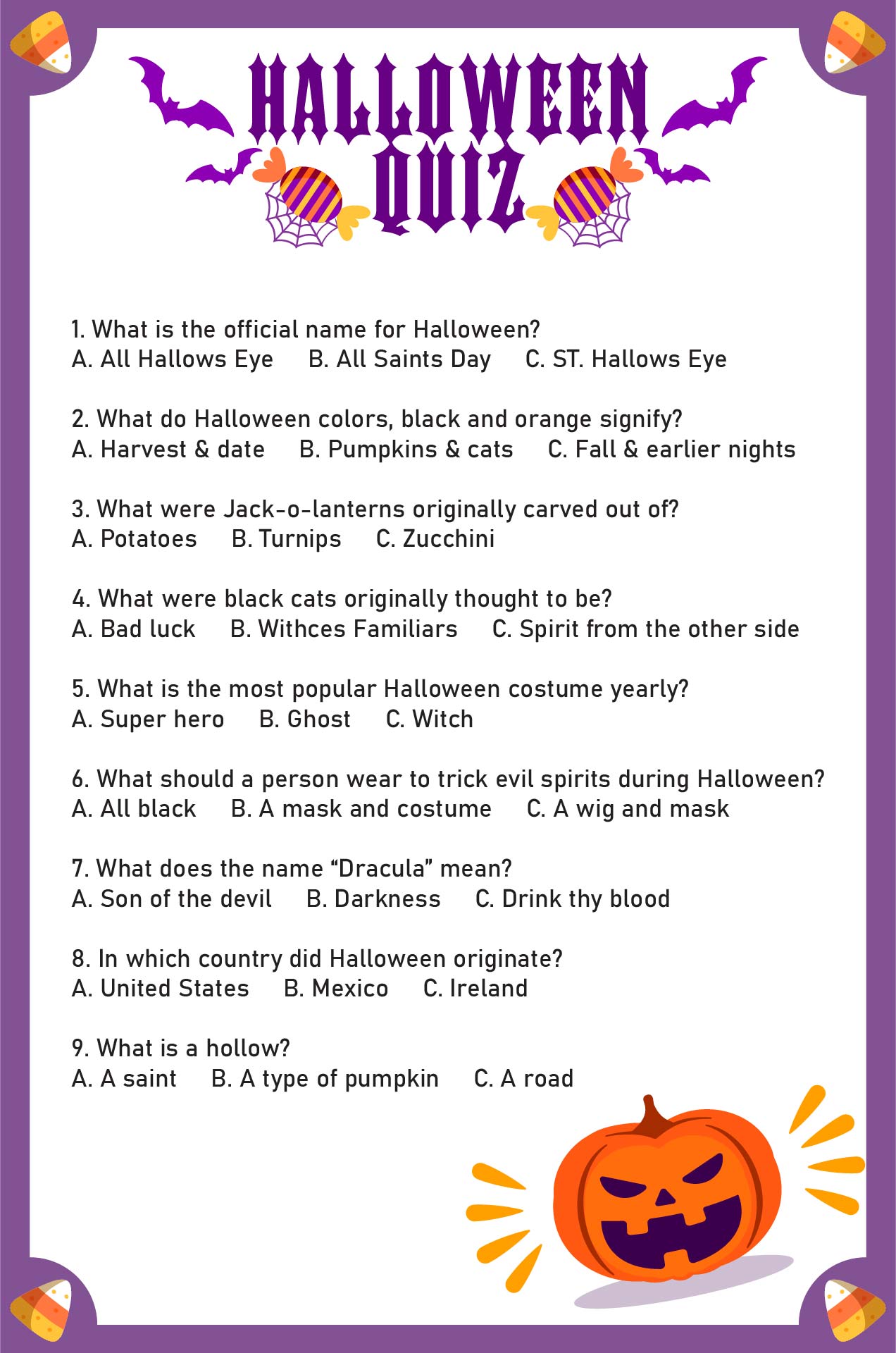 Halloween Quiz For Work Printable