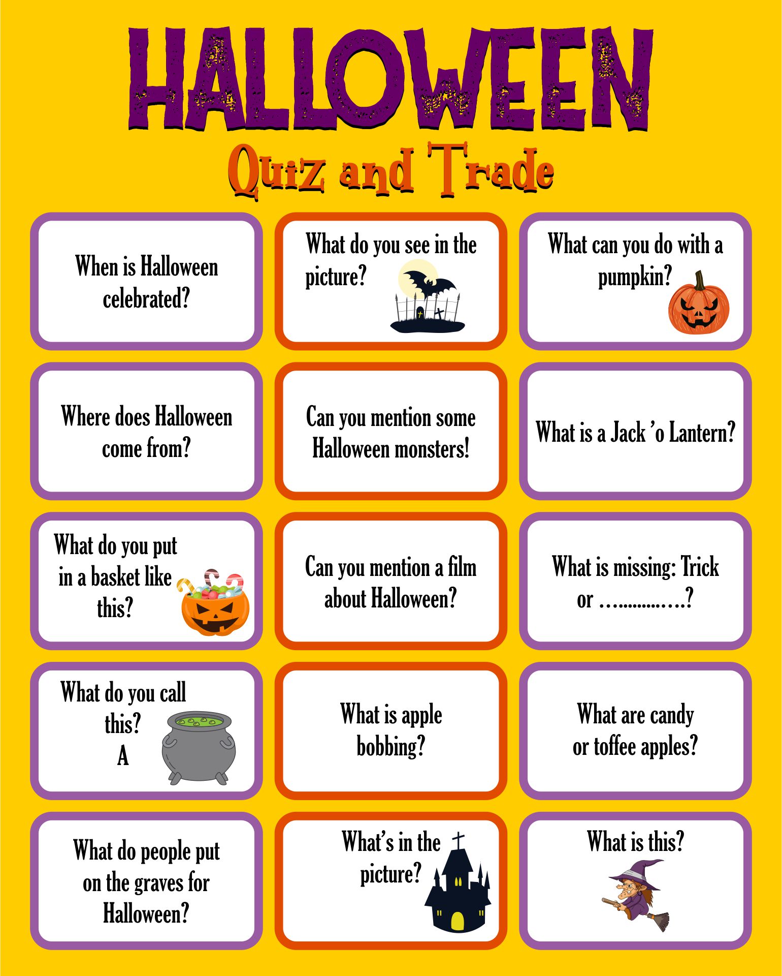 Halloween Quiz N Trade Printable Game