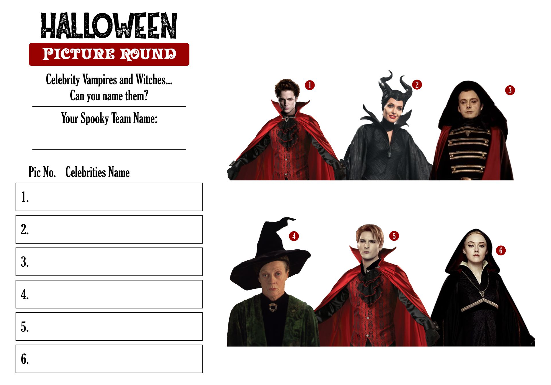Halloween Quiz With Celebrity Vampires And Witches Printable