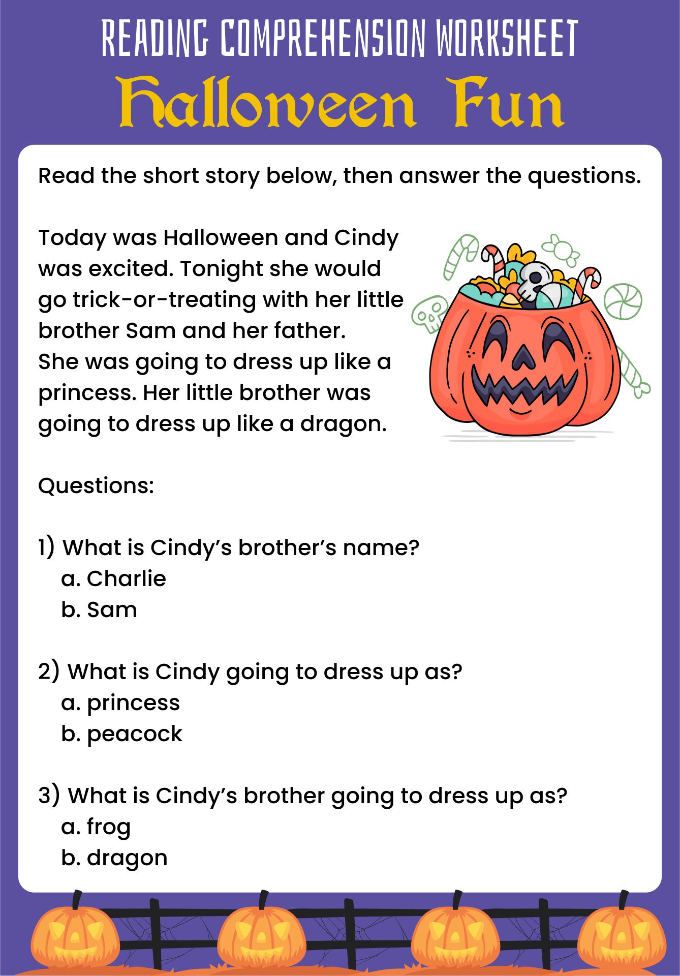 Halloween Reading Comprehension Worksheet Printable