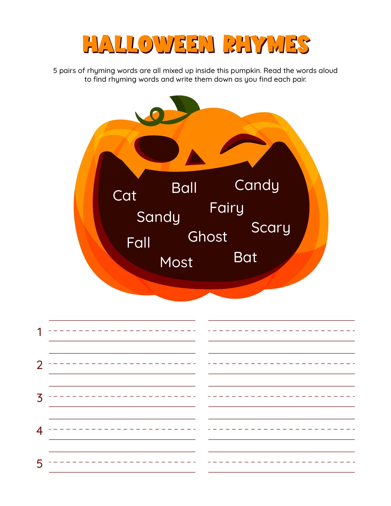 Halloween Rhymes Printable Worksheet